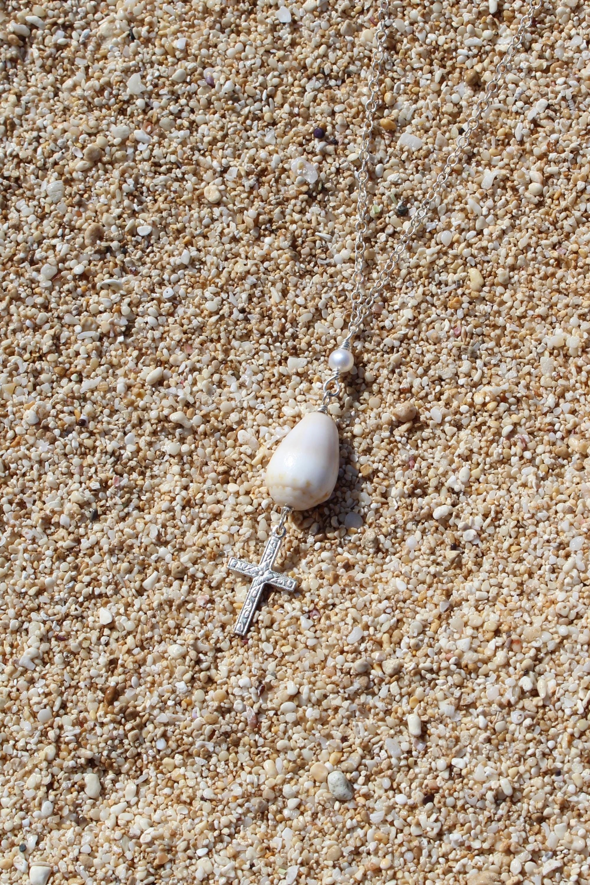 Cone Shell / Cross Charm Necklace
