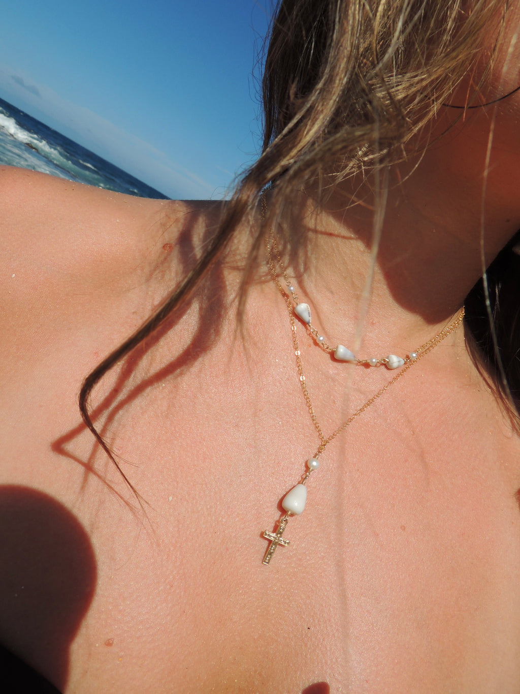 Cone Shell Choker / Blue Beads