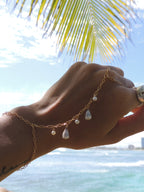 Cone Shell Handchain / White Pearls