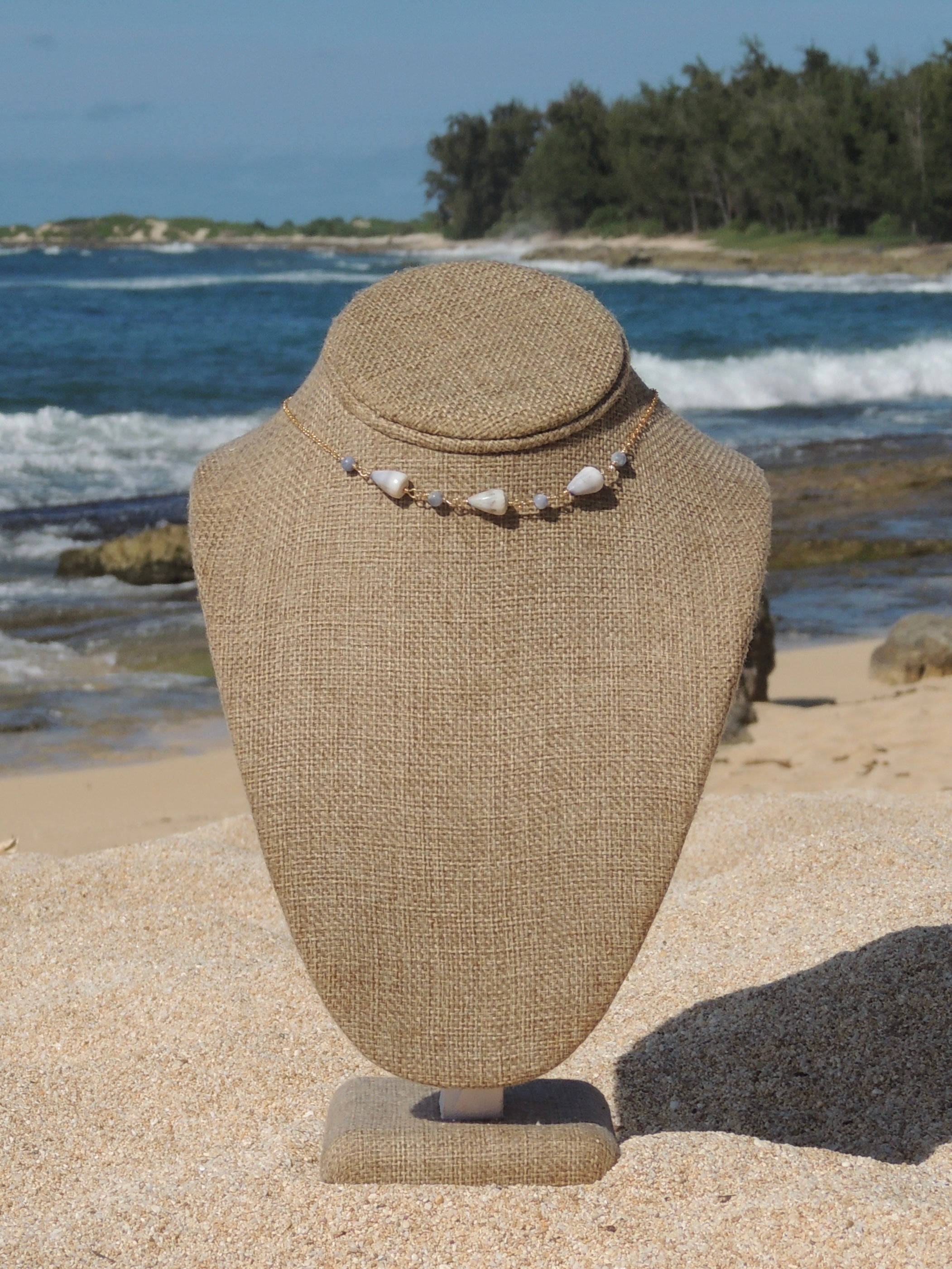 Cone Shell Choker / Blue Beads