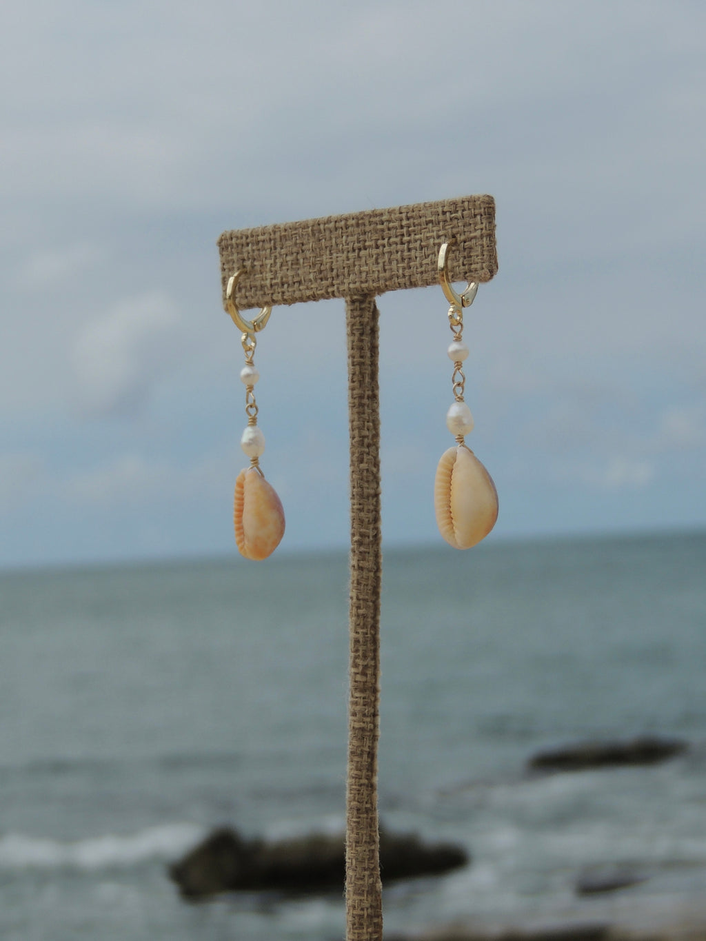 Honey Cowrie Shell Huggies