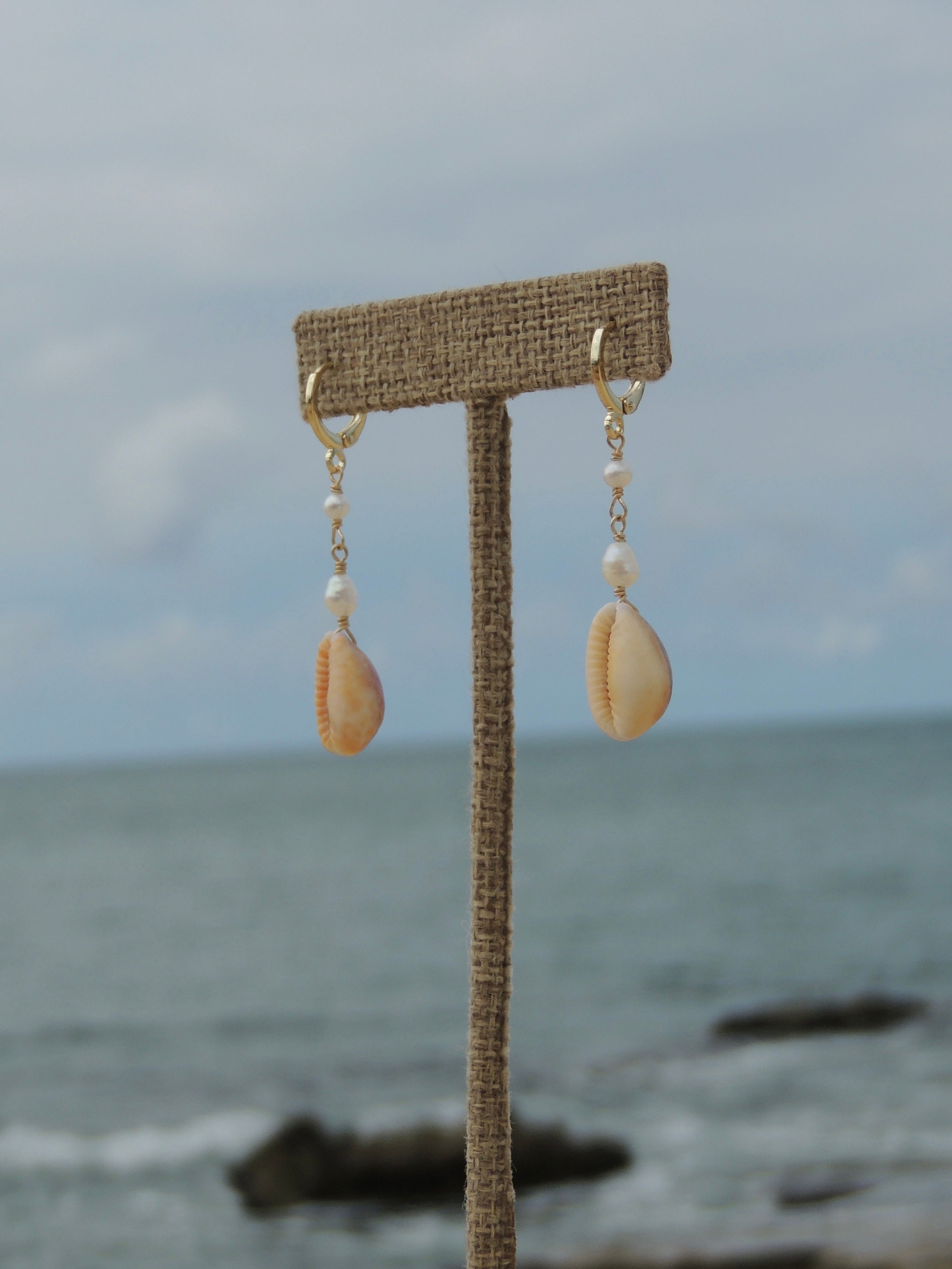 Honey Cowrie Shell Huggies
