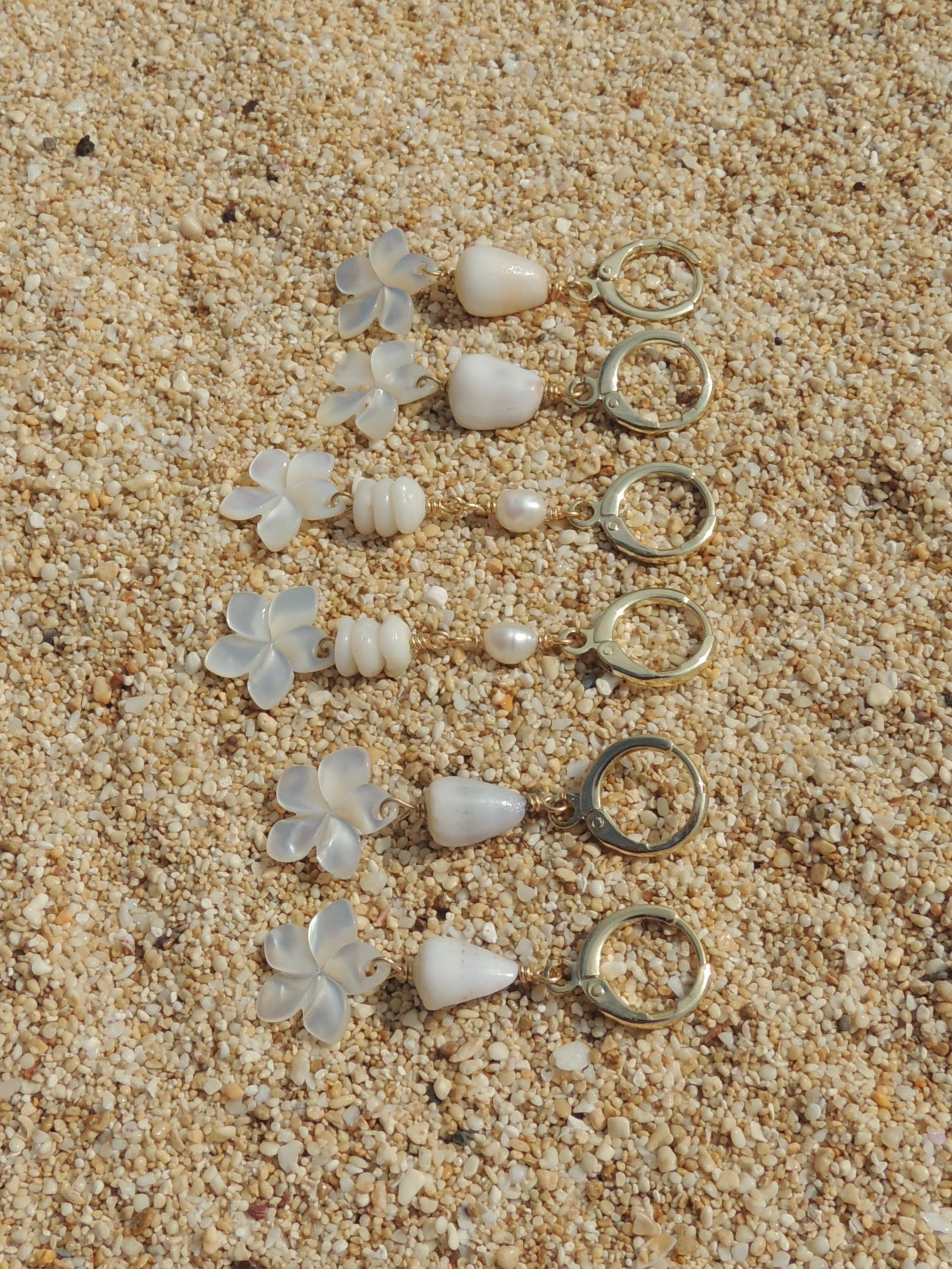 Cone Shell / Plumeria Charm Huggies