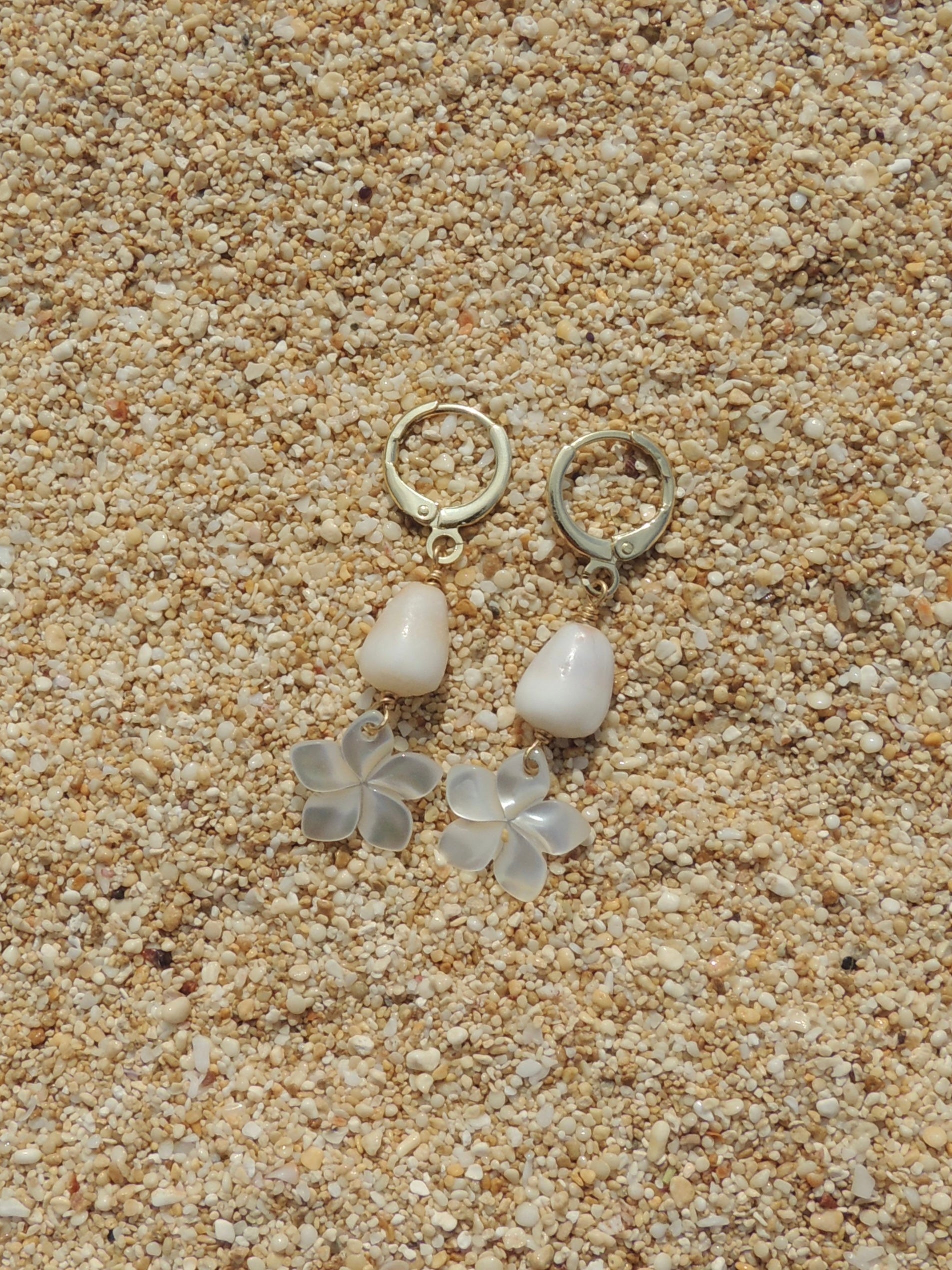 Cone Shell / Plumeria Charm Huggies