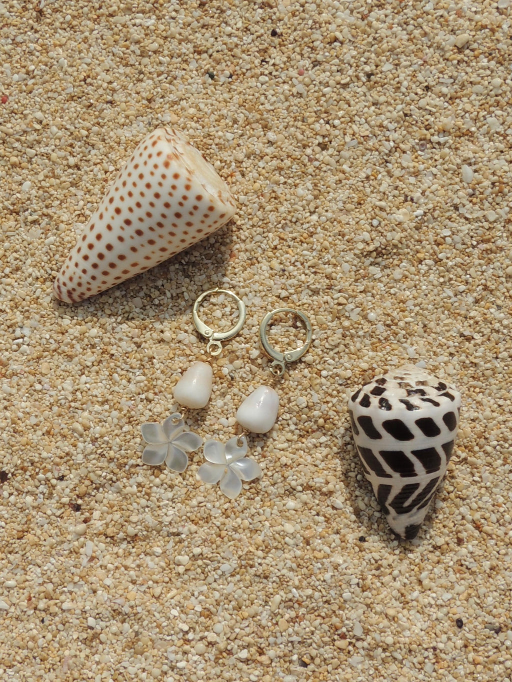 Cone Shell / Plumeria Charm Huggies