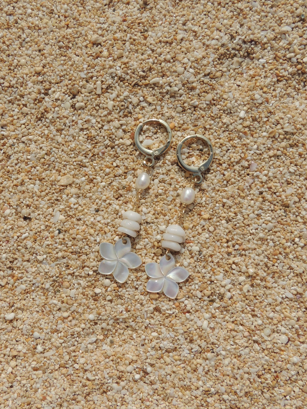 Puka Shell / Plumeria Charm Huggies