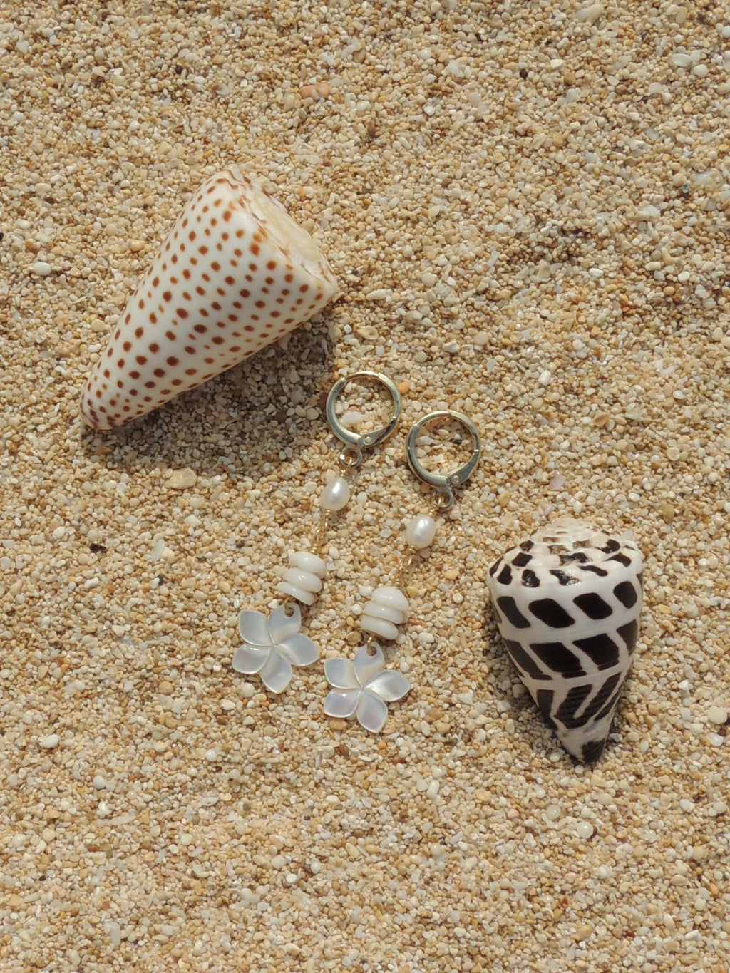 Puka Shell / Plumeria Charm Huggies
