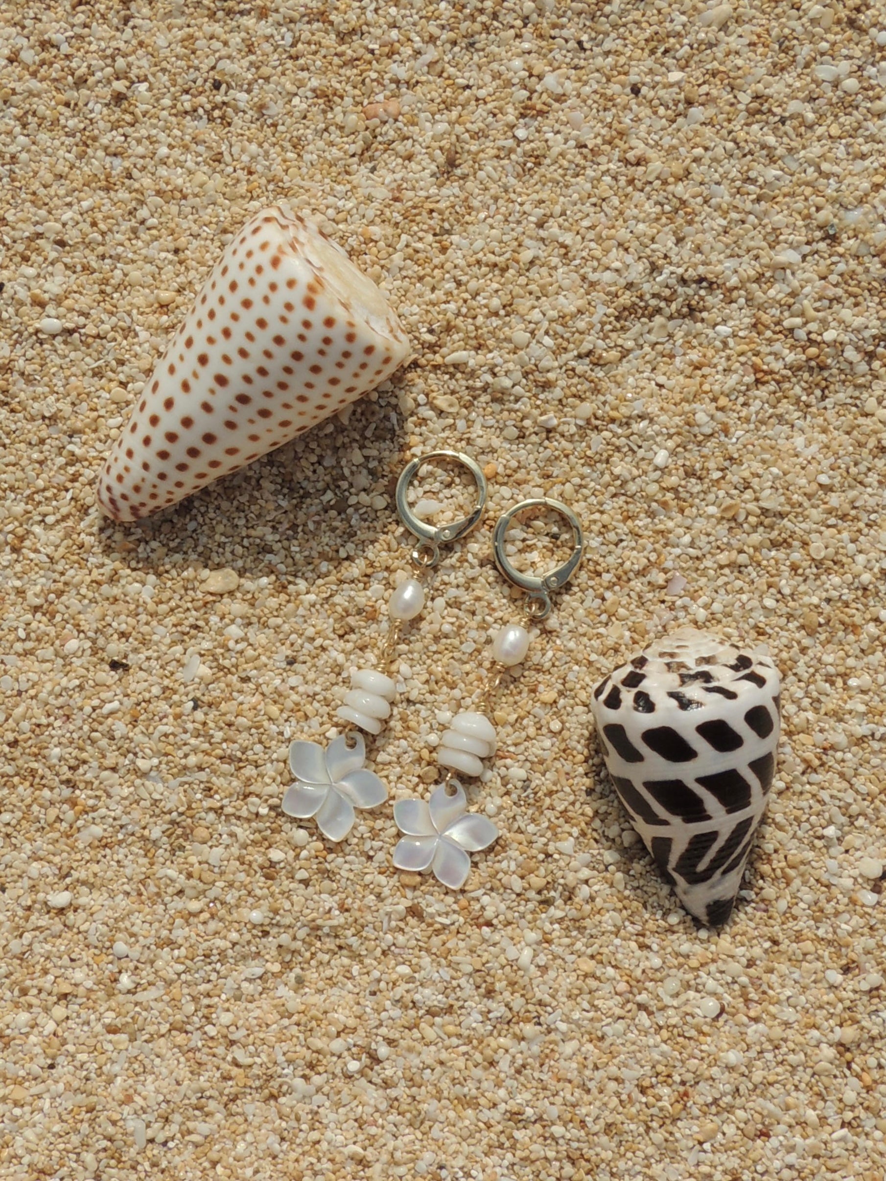 Puka Shell / Plumeria Charm Huggies