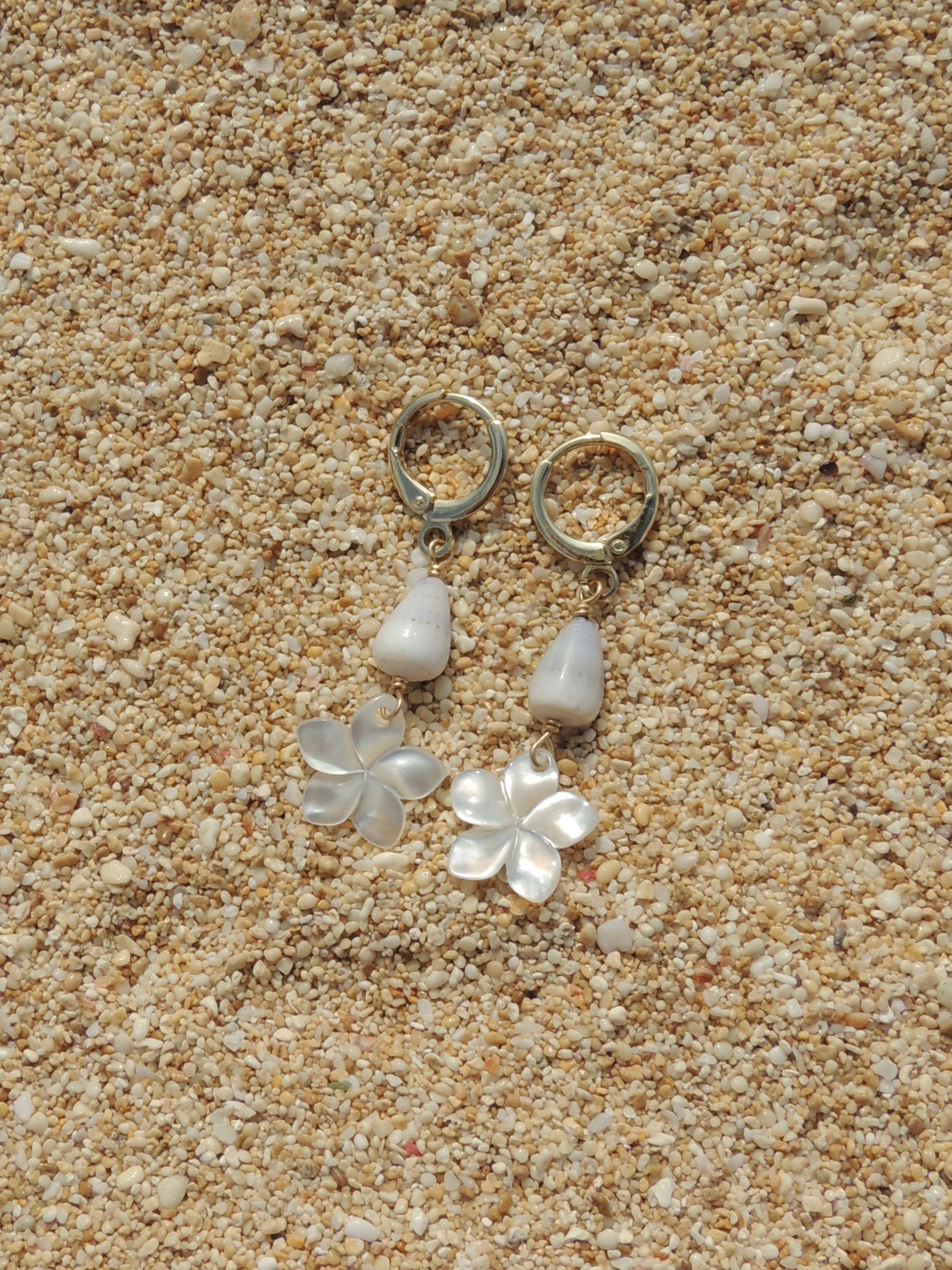 Cone Shell / Plumeria Charm Huggies
