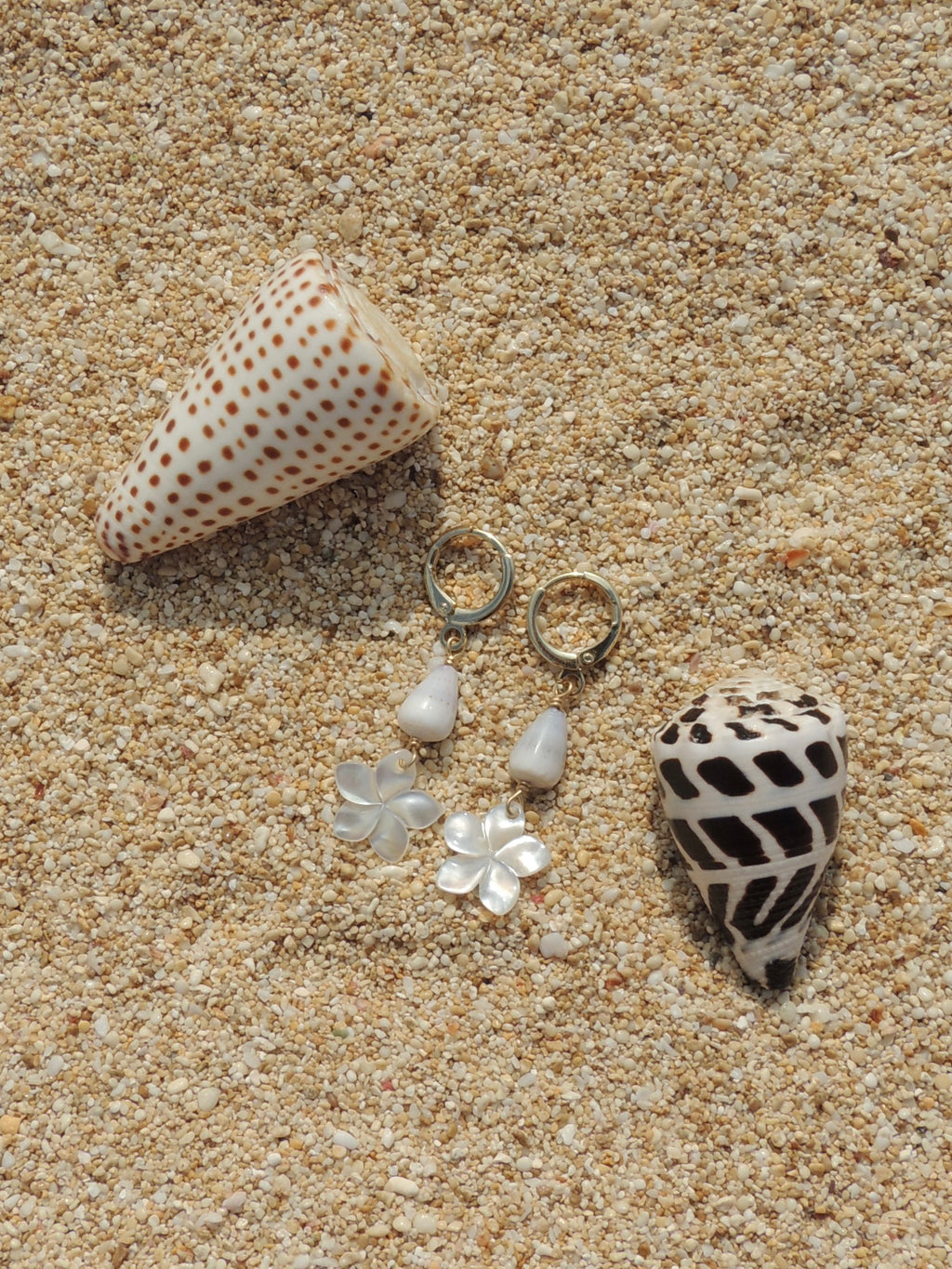 Cone Shell / Plumeria Charm Huggies