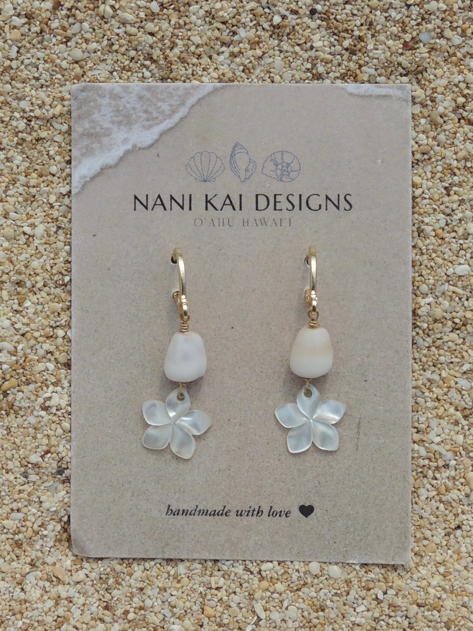 Cone Shell / Plumeria Charm Huggies