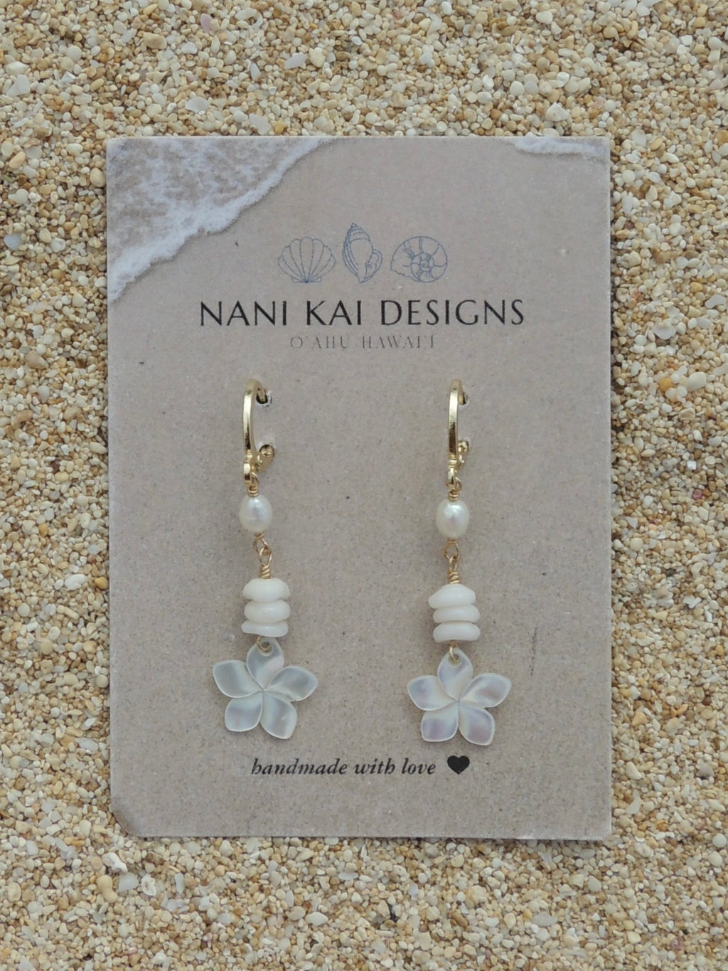 Puka Shell / Plumeria Charm Huggies