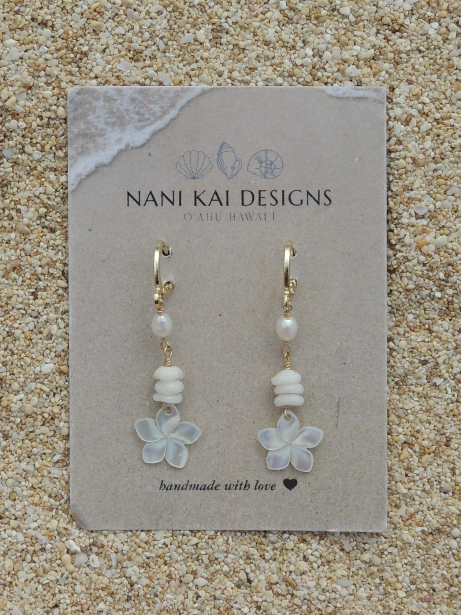 Puka Shell / Plumeria Charm Huggies