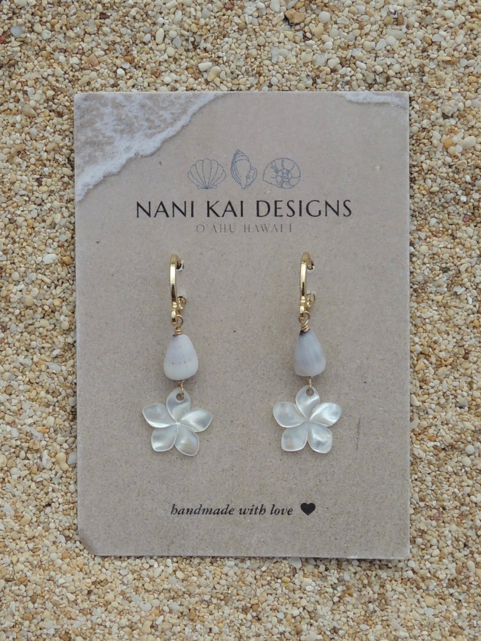 Cone Shell / Plumeria Charm Huggies