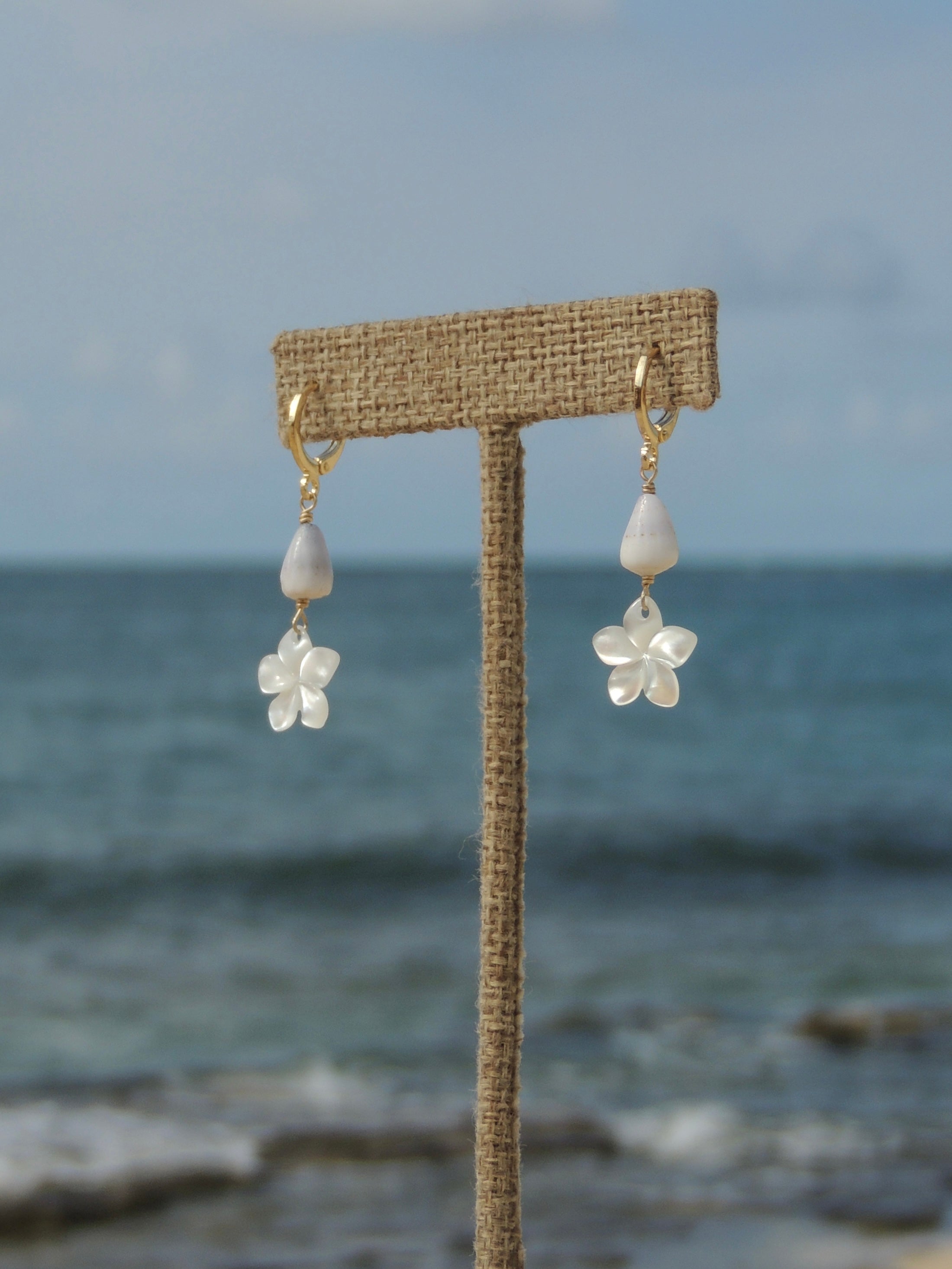 Cone Shell / Plumeria Charm Huggies