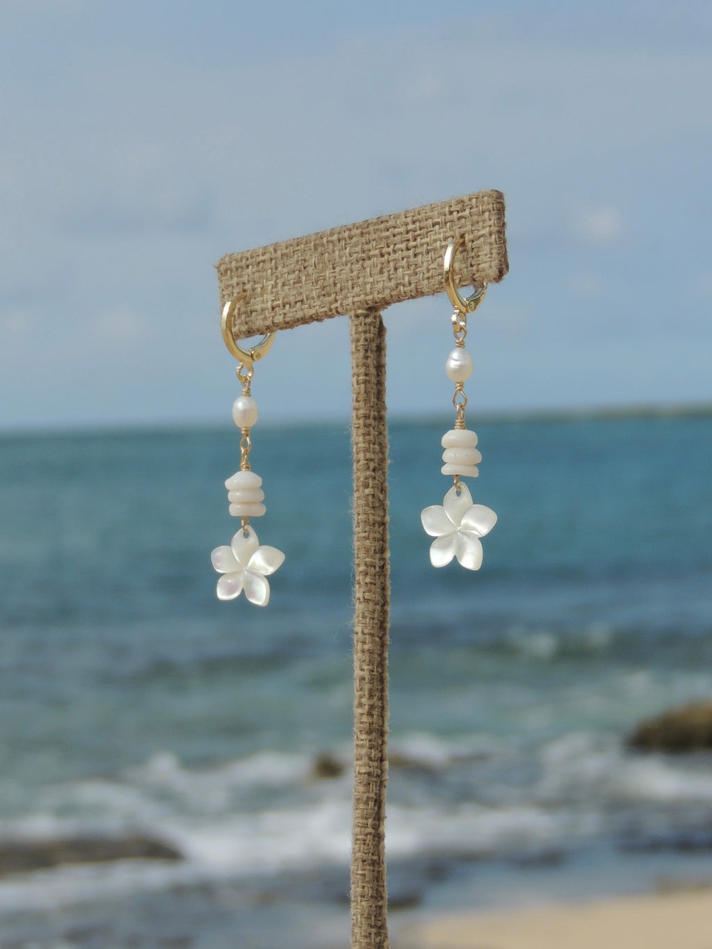 Puka Shell / Plumeria Charm Huggies