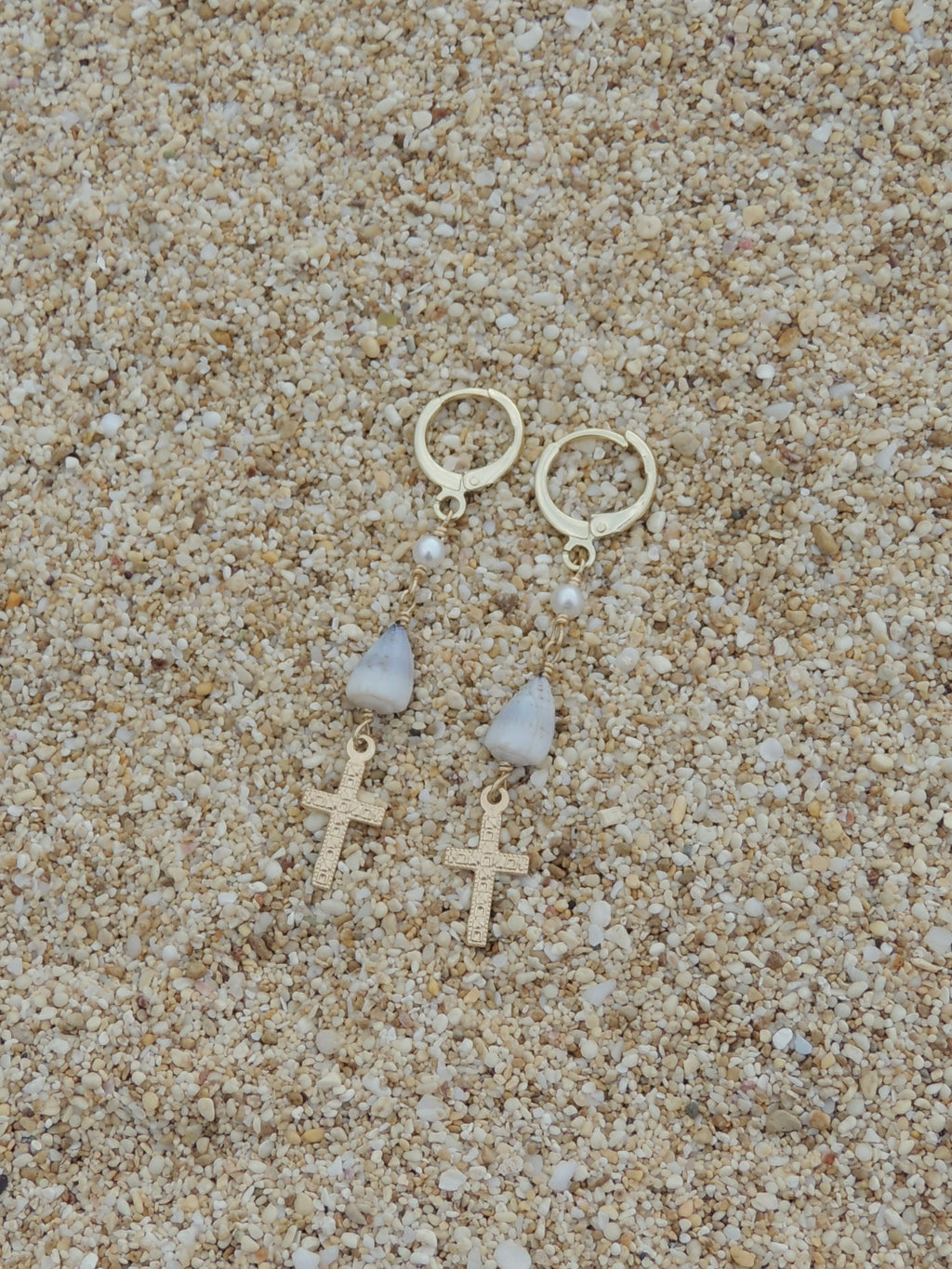 Cone Shell / Cross Charm Huggies