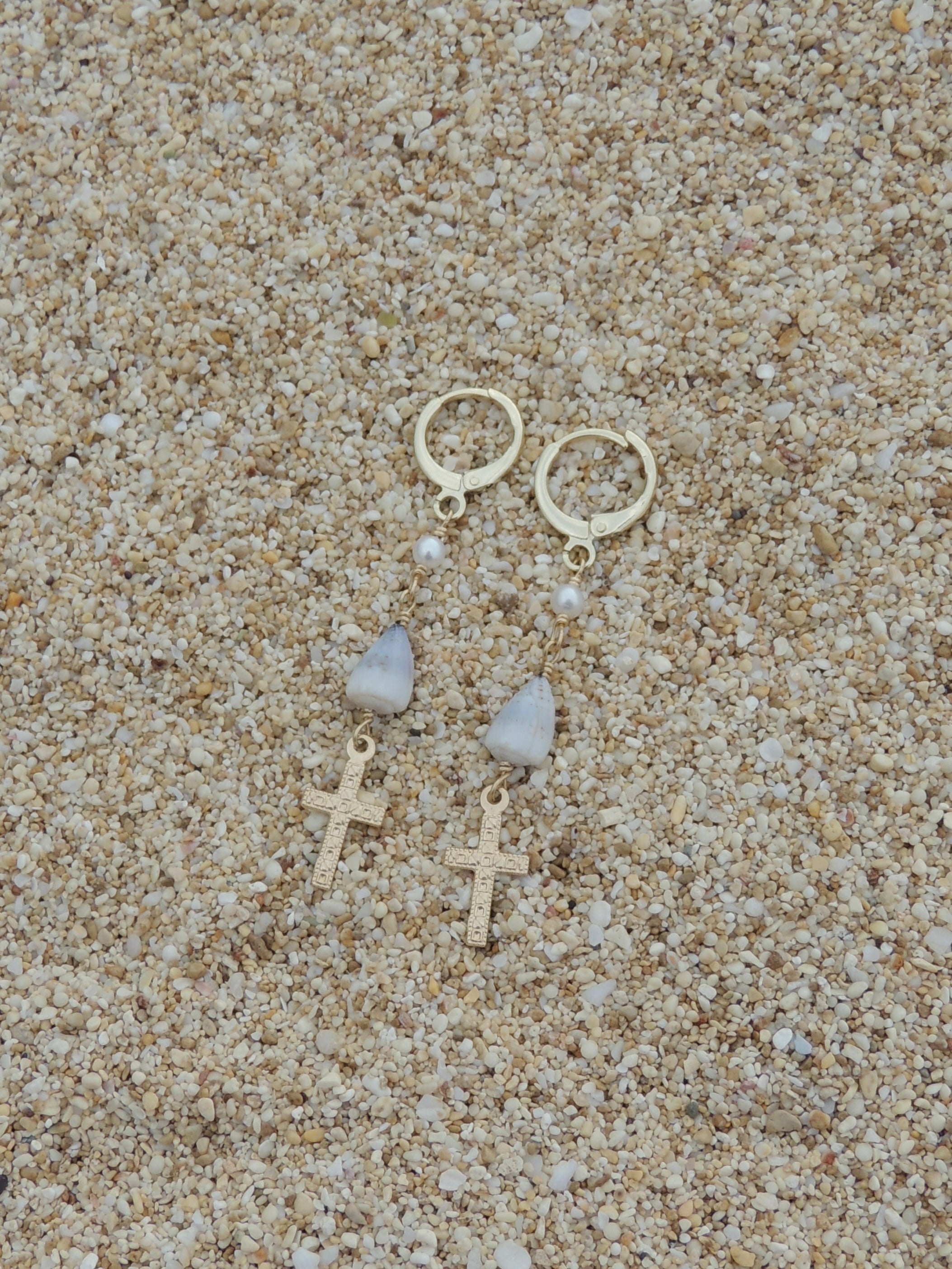 Cone Shell / Cross Charm Huggies
