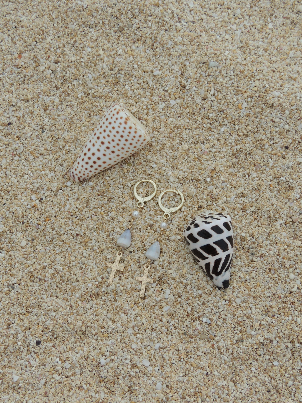 Cone Shell / Cross Charm Huggies