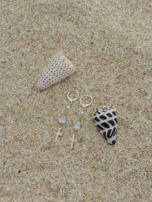 Cone Shell / Cross Charm Huggies