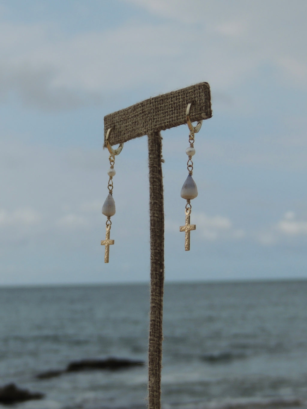 Cone Shell / Cross Charm Huggies
