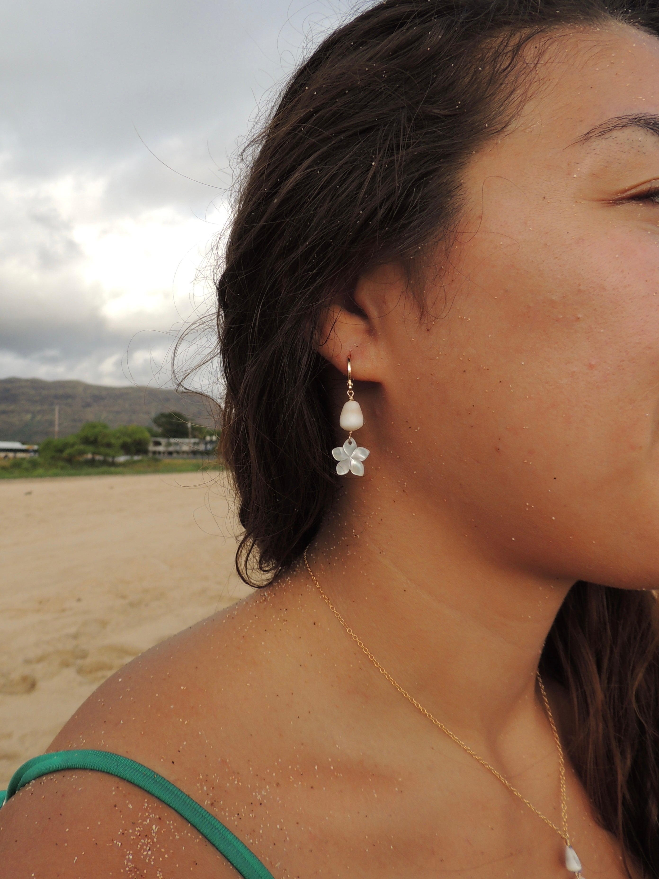 Cone Shell / Plumeria Charm Huggies