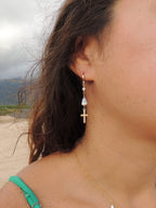 Cone Shell / Cross Charm Huggies
