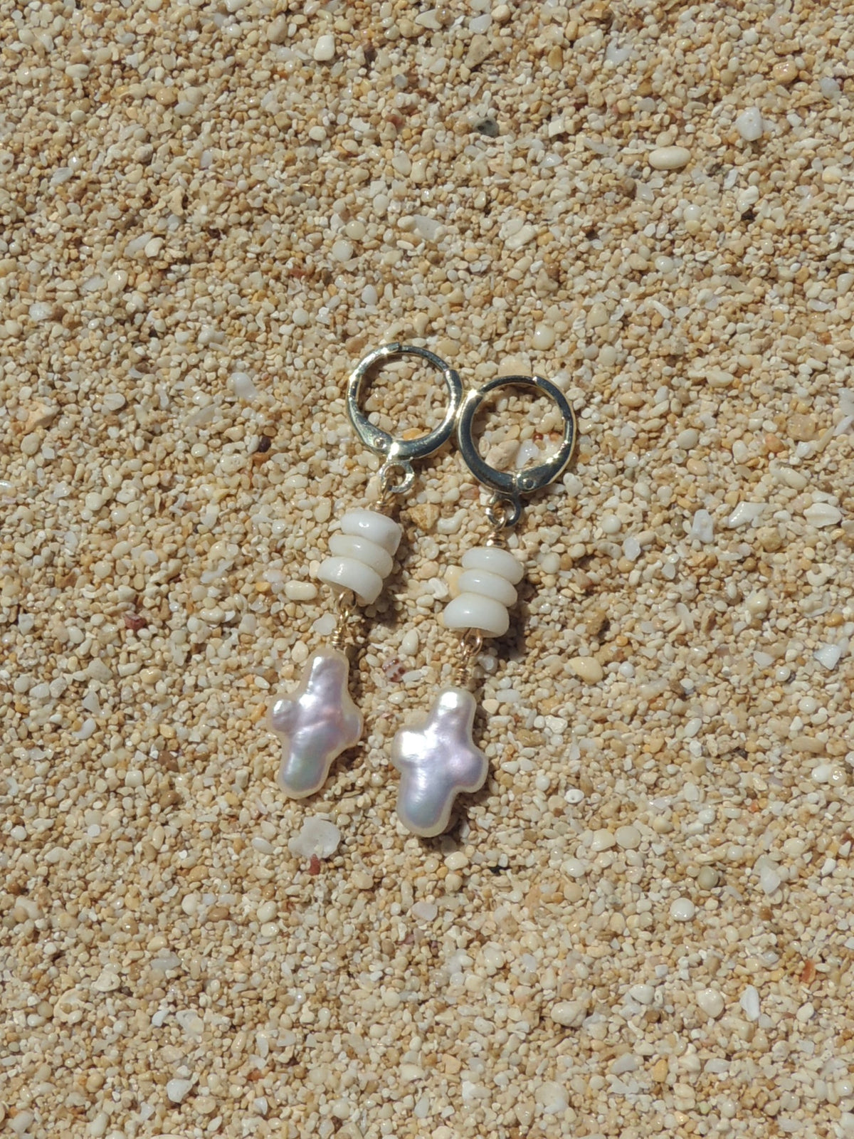 Puka Shell / Pearl Cross Huggies