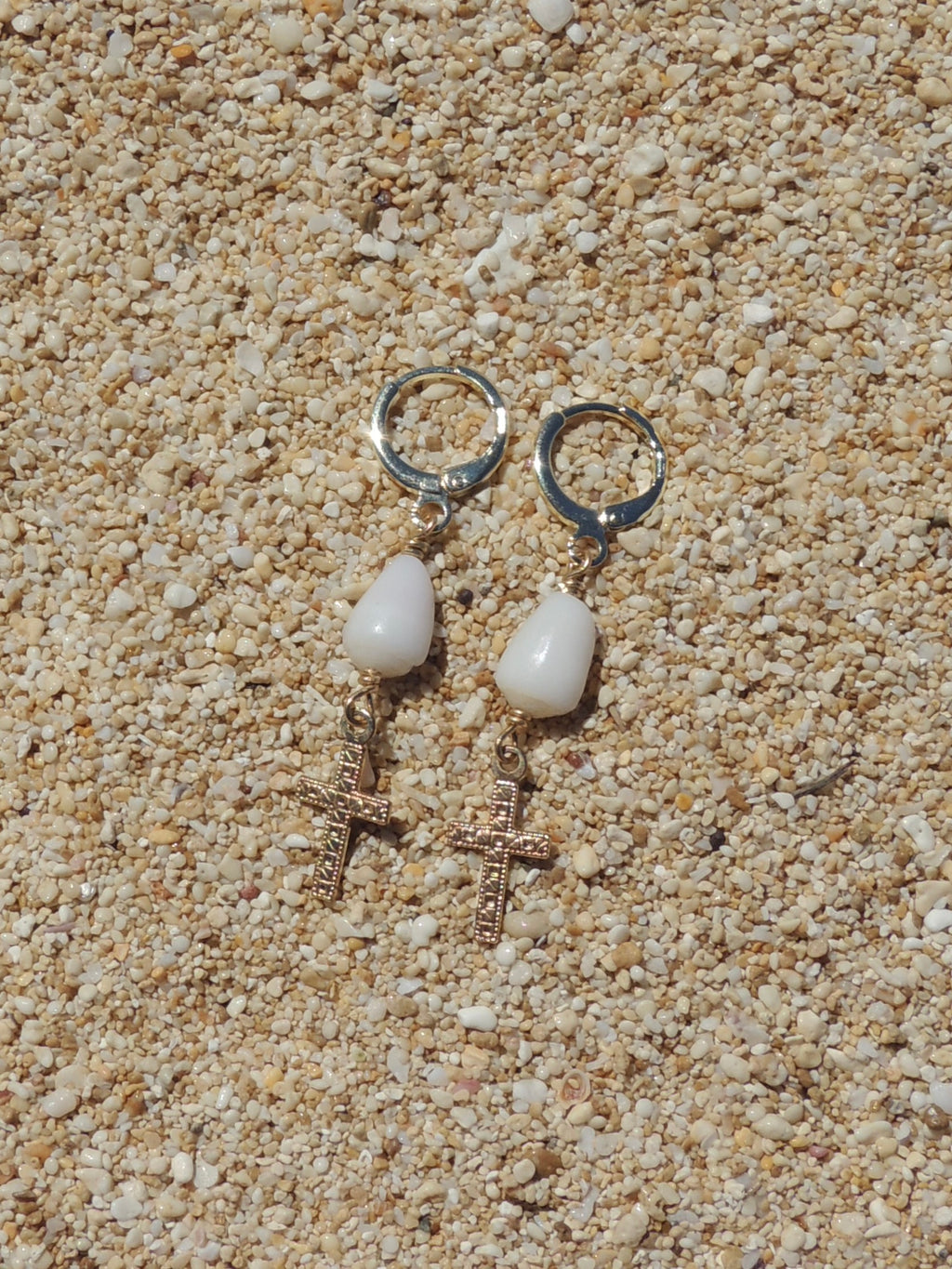Cone Shell / Cross Charm Huggies