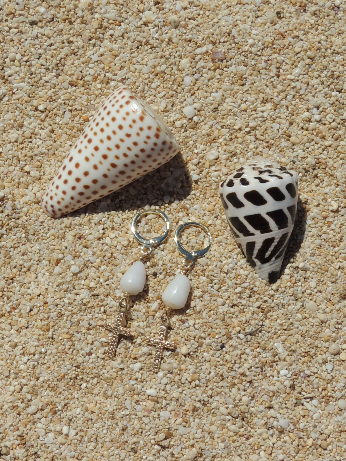 Cone Shell / Cross Charm Huggies