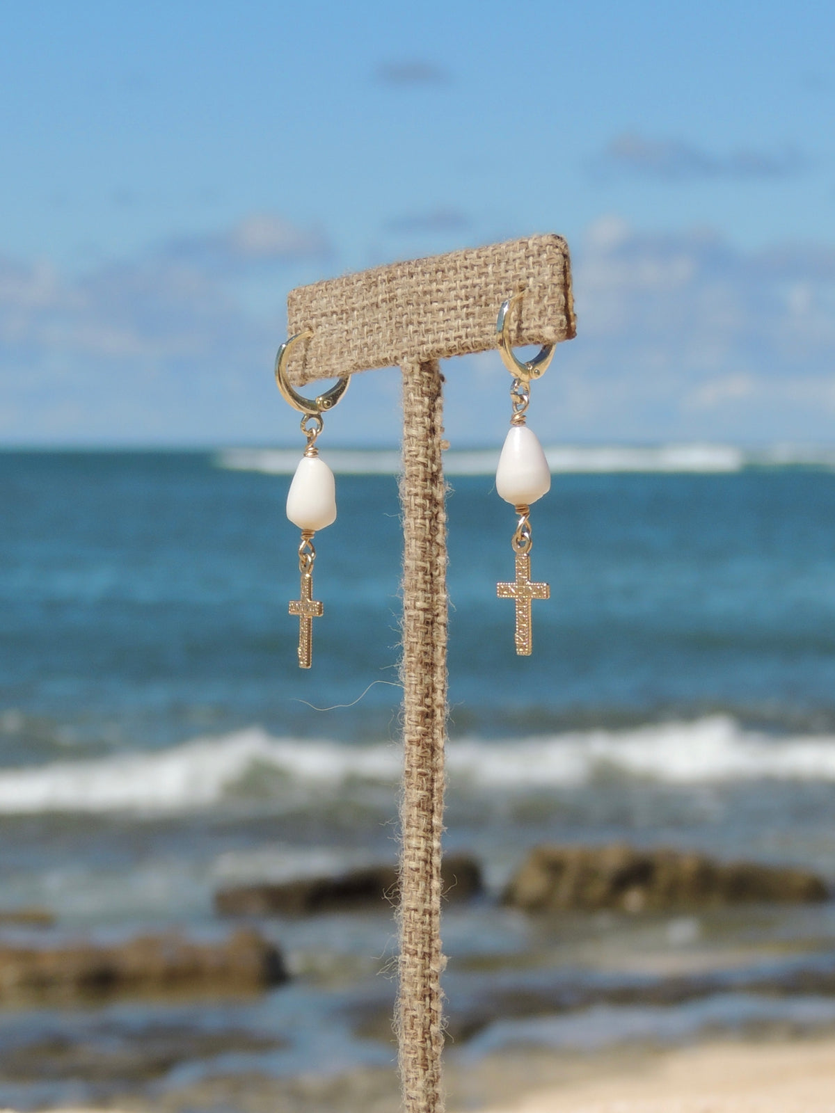 Cone Shell / Cross Charm Huggies
