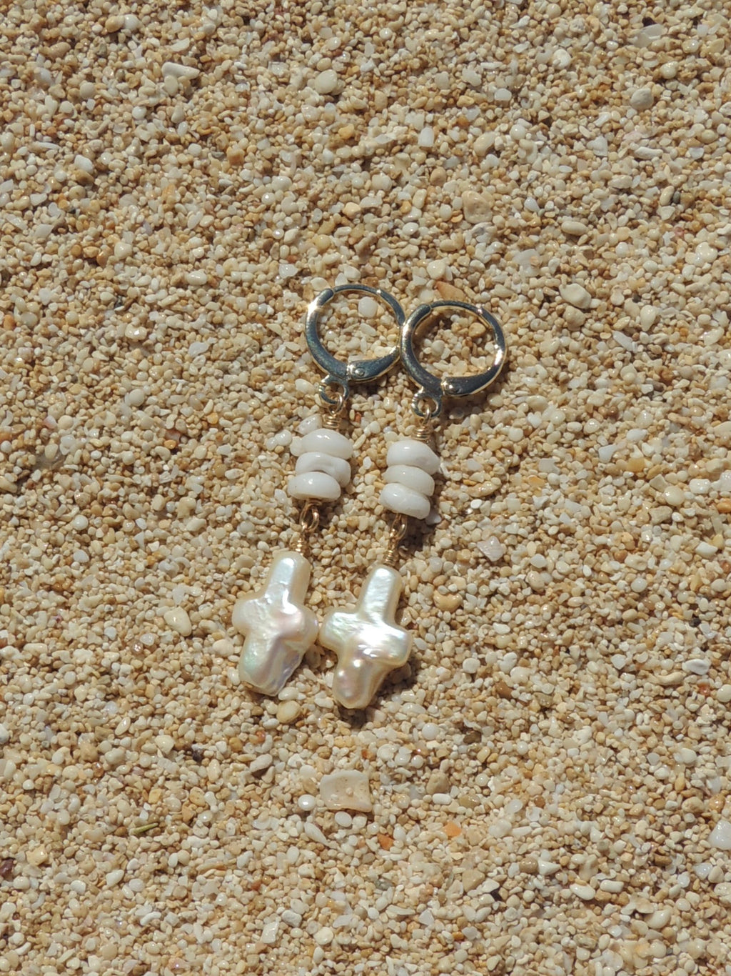 Puka Shell / Pearl Cross Huggies