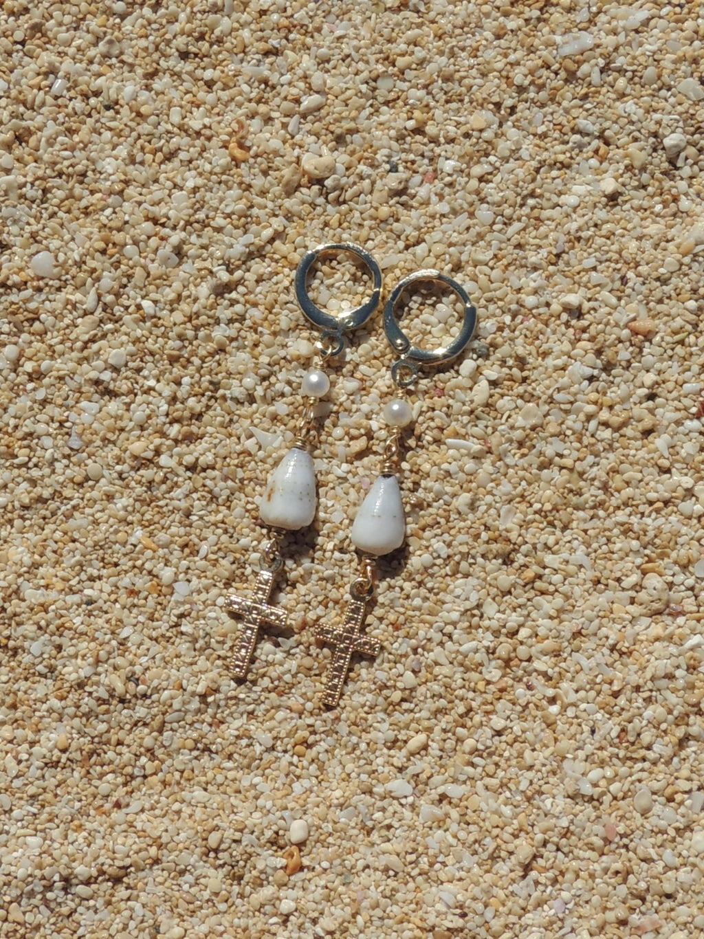 Cone Shell / Cross Charm Huggies