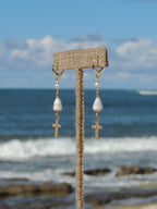 Cone Shell / Cross Charm Huggies
