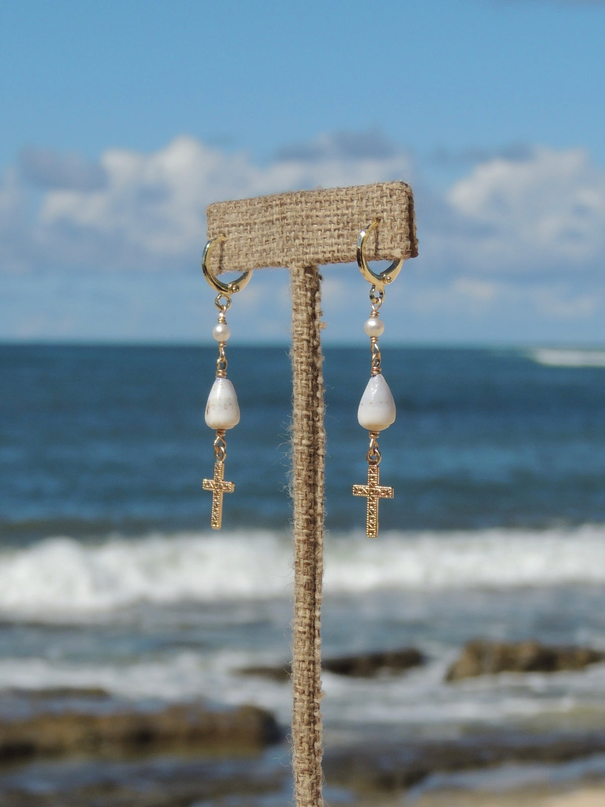 Cone Shell / Cross Charm Huggies
