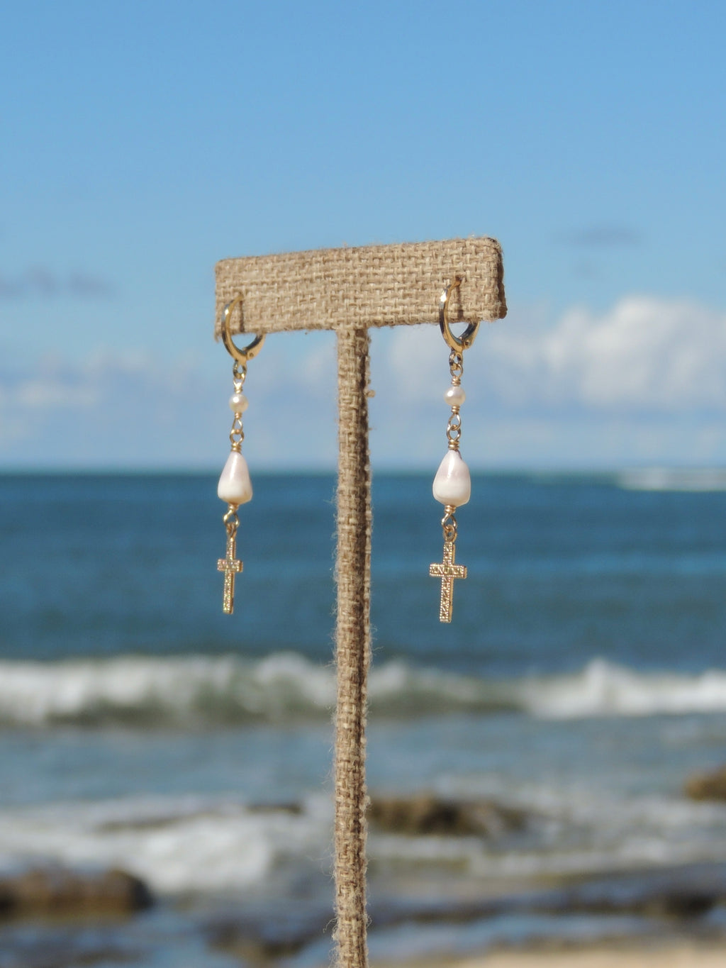 Cone Shell / Cross Charm Huggies