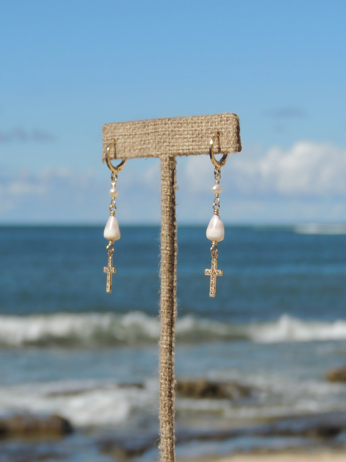 Cone Shell / Cross Charm Huggies