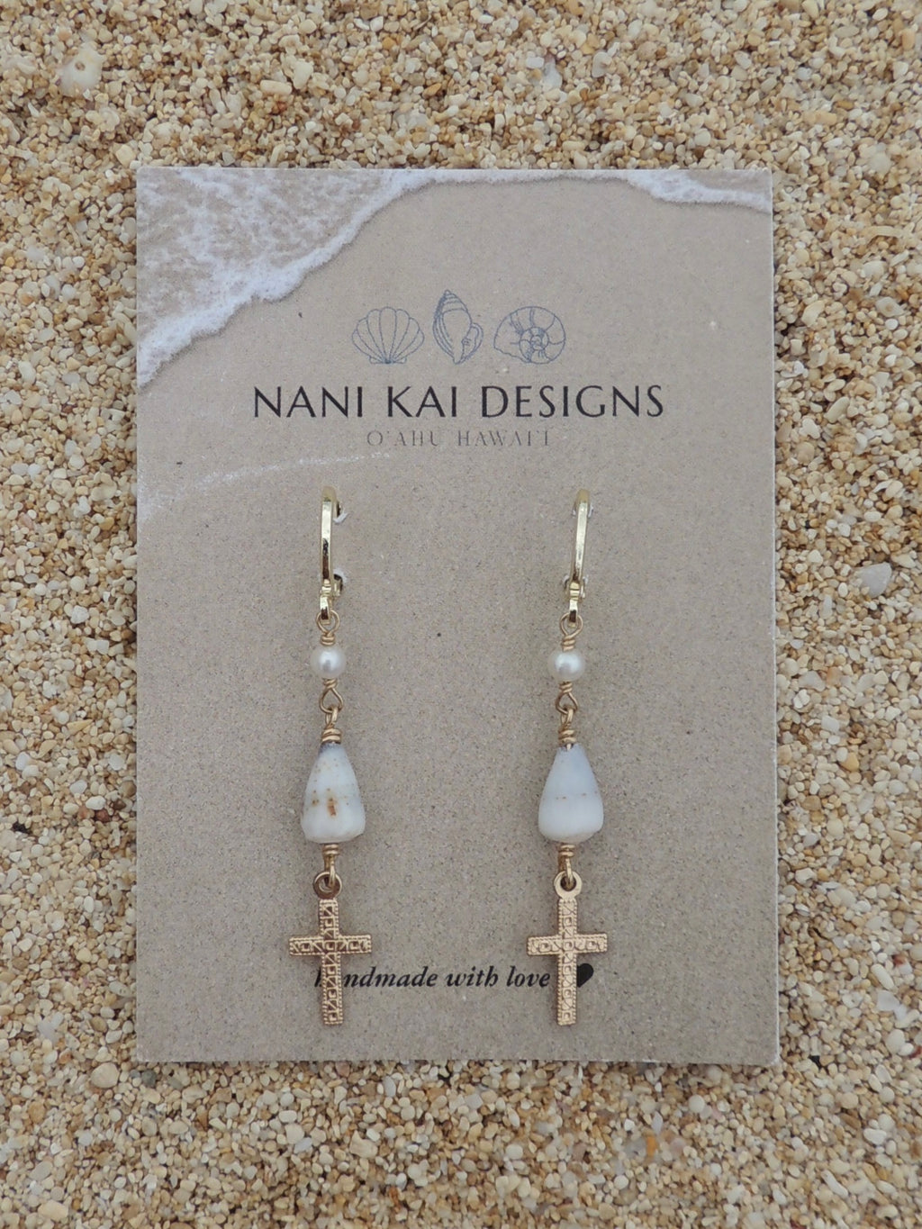 Cone Shell / Cross Charm Huggies