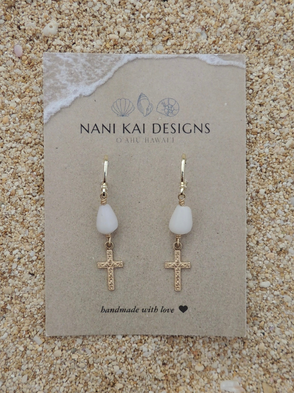 Cone Shell / Cross Charm Huggies