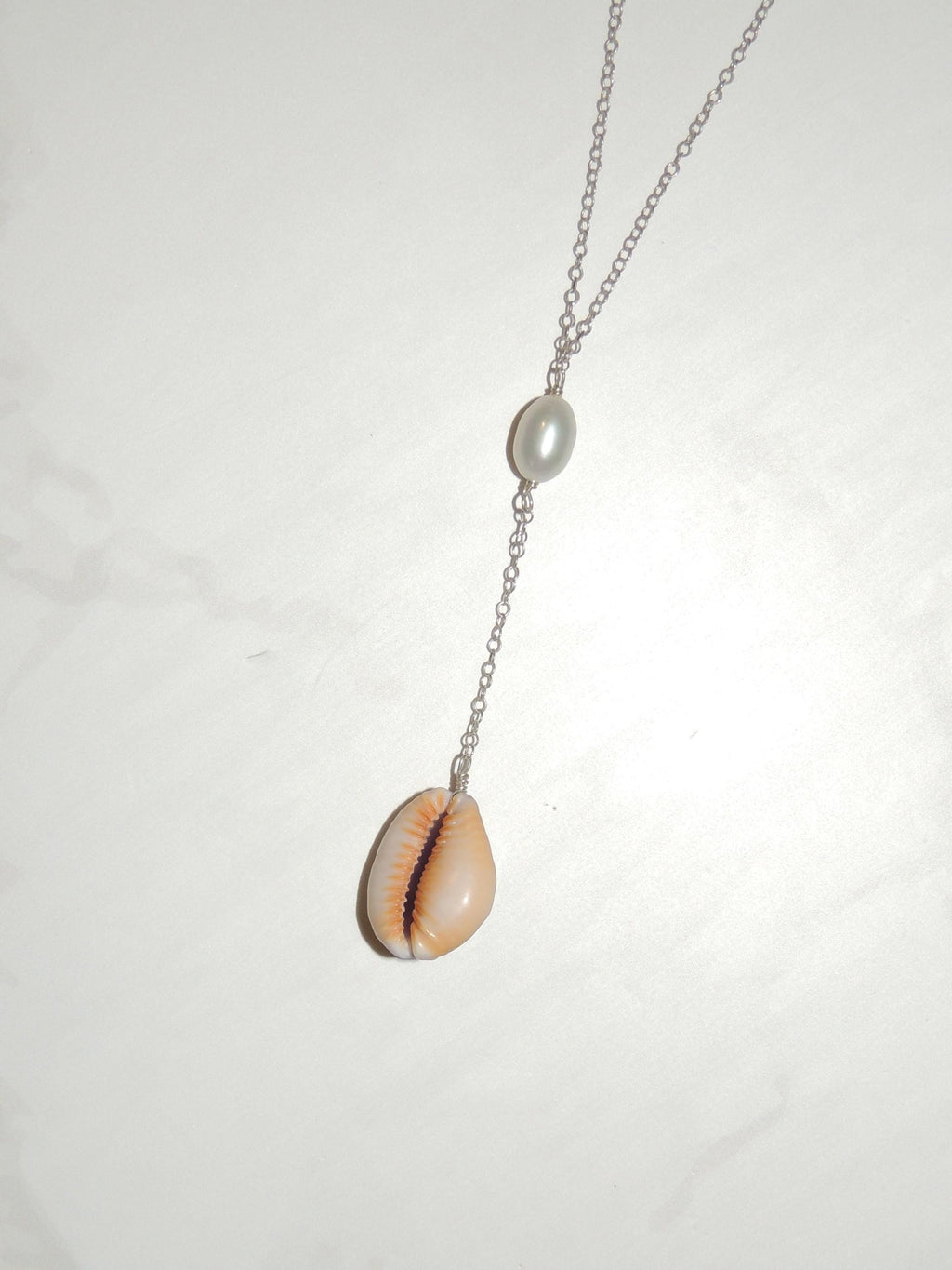 Honey Cowrie Shell Lariat Necklace
