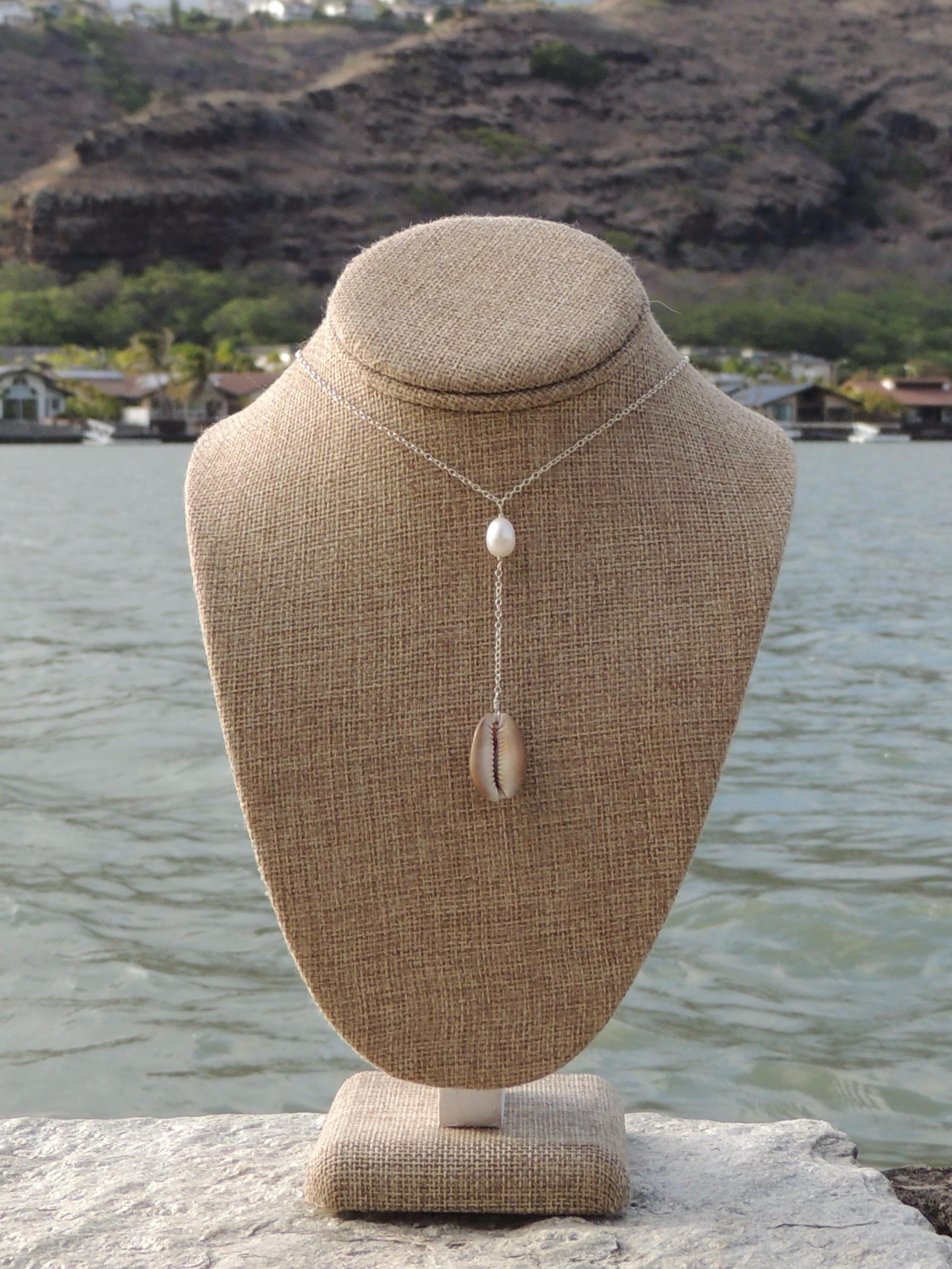 Brown Cowrie Shell Lariat Necklace