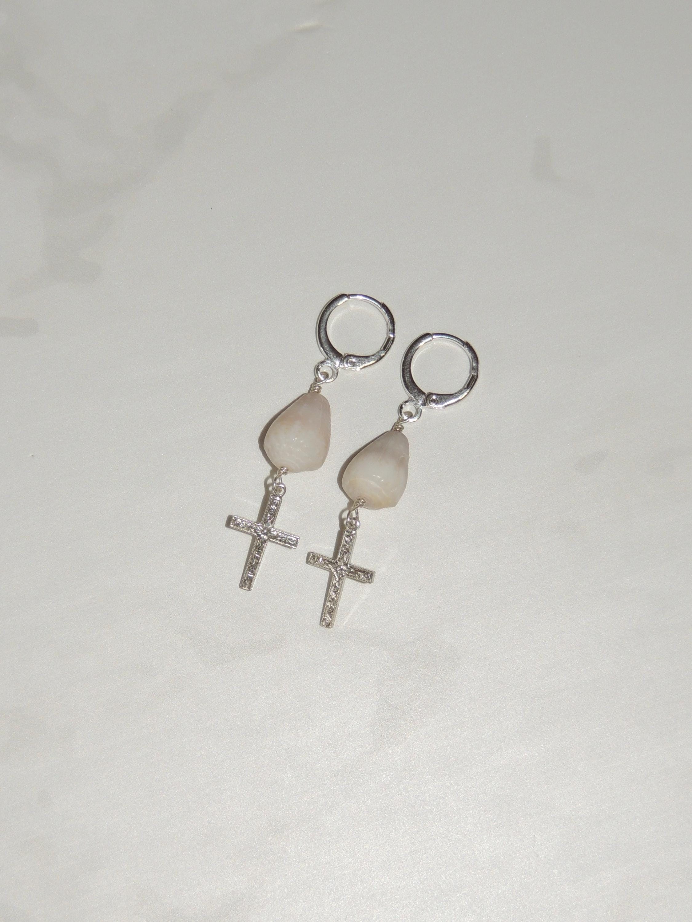 Cone Shell / Cross Charm Huggies