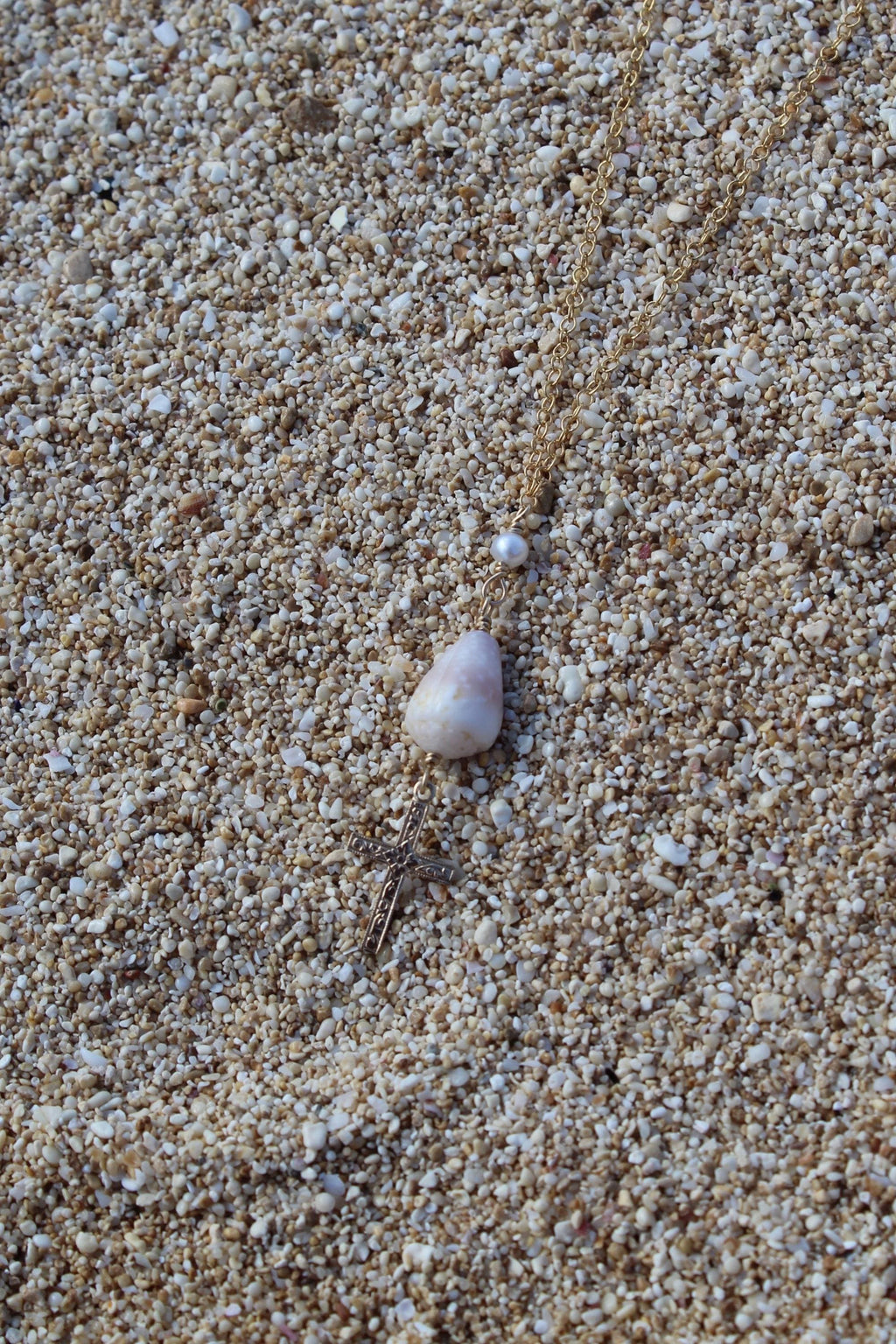 Cone Shell / Cross Charm Necklace