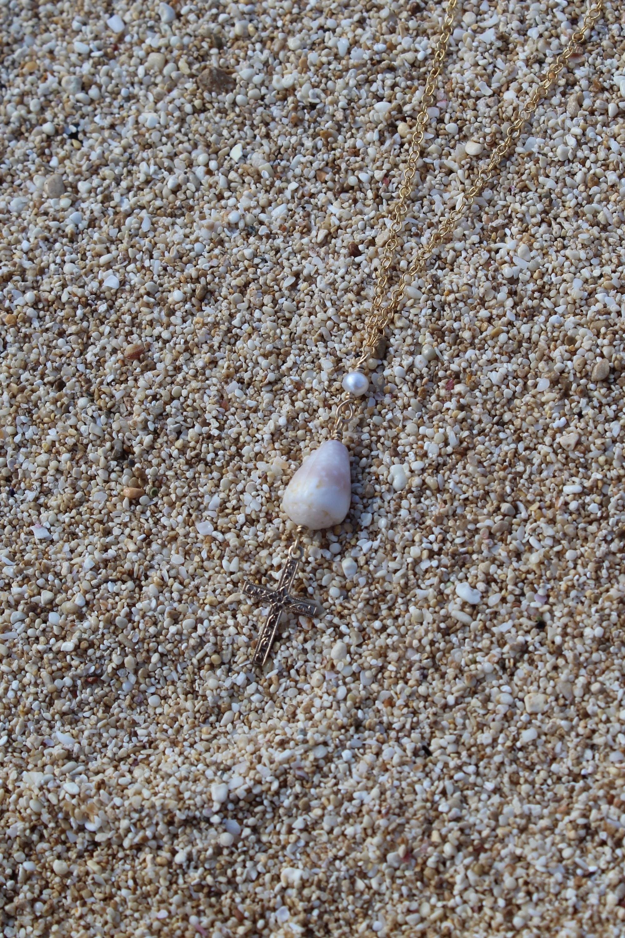 Cone Shell / Cross Charm Necklace