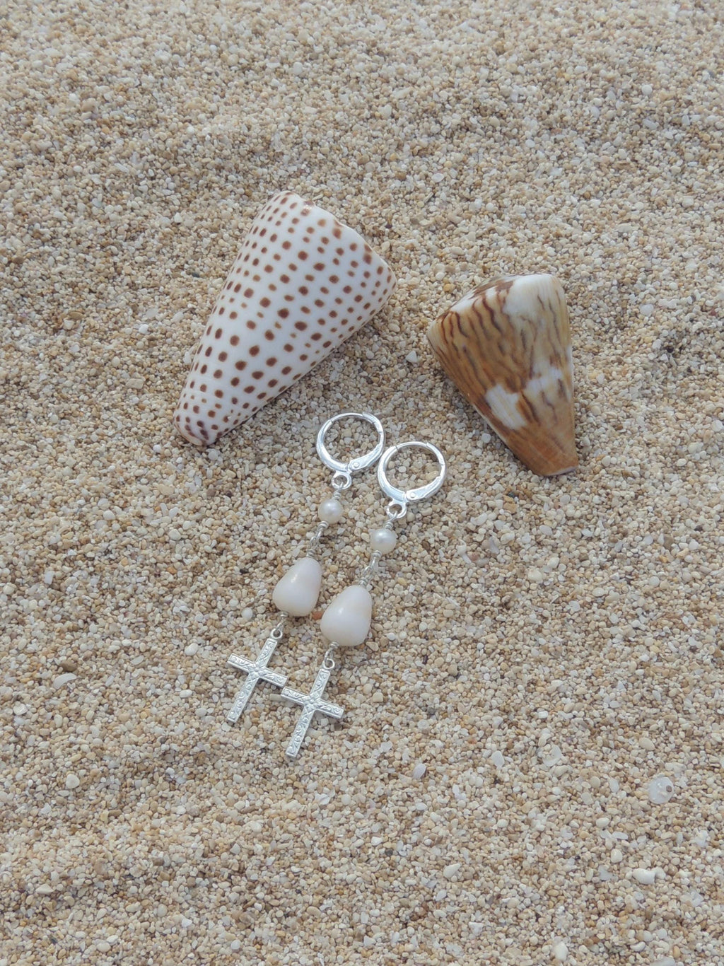 Cone Shell / Cross Charm Huggies