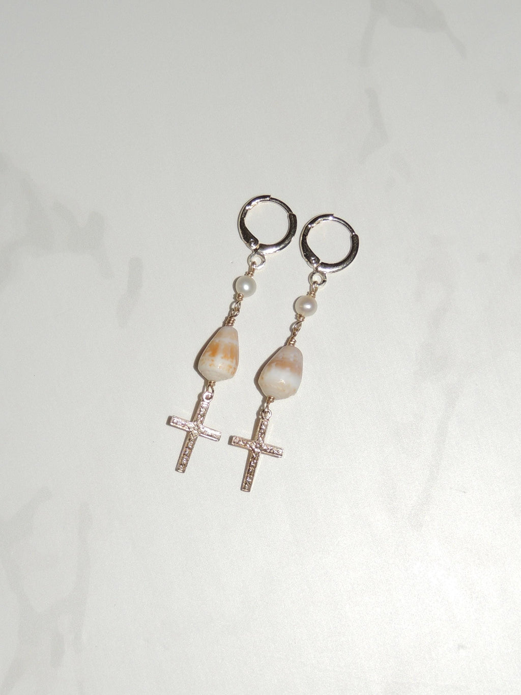 Cone Shell / Cross Charm Huggies