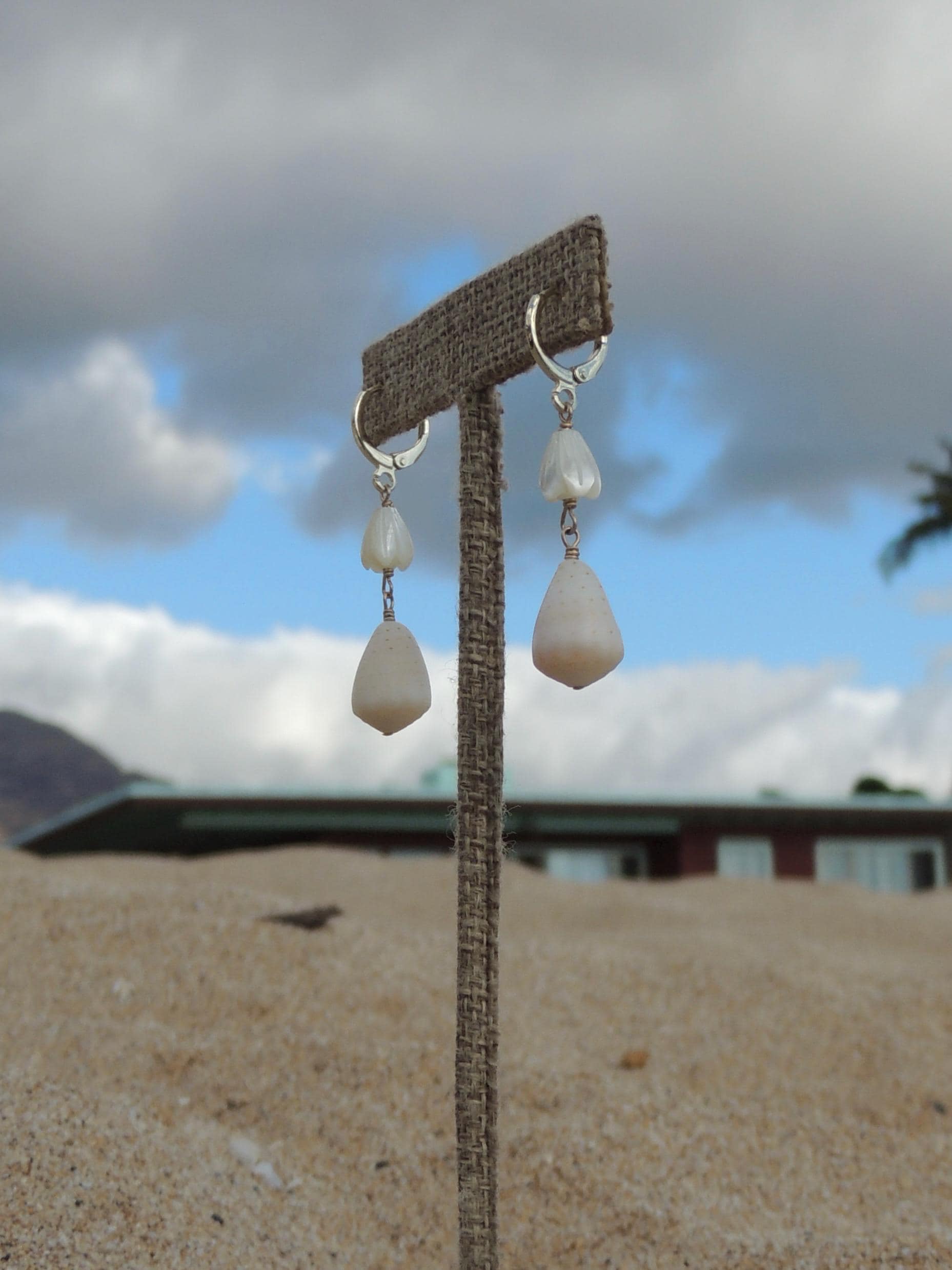 Cone Shell / Pikake Bead Huggies