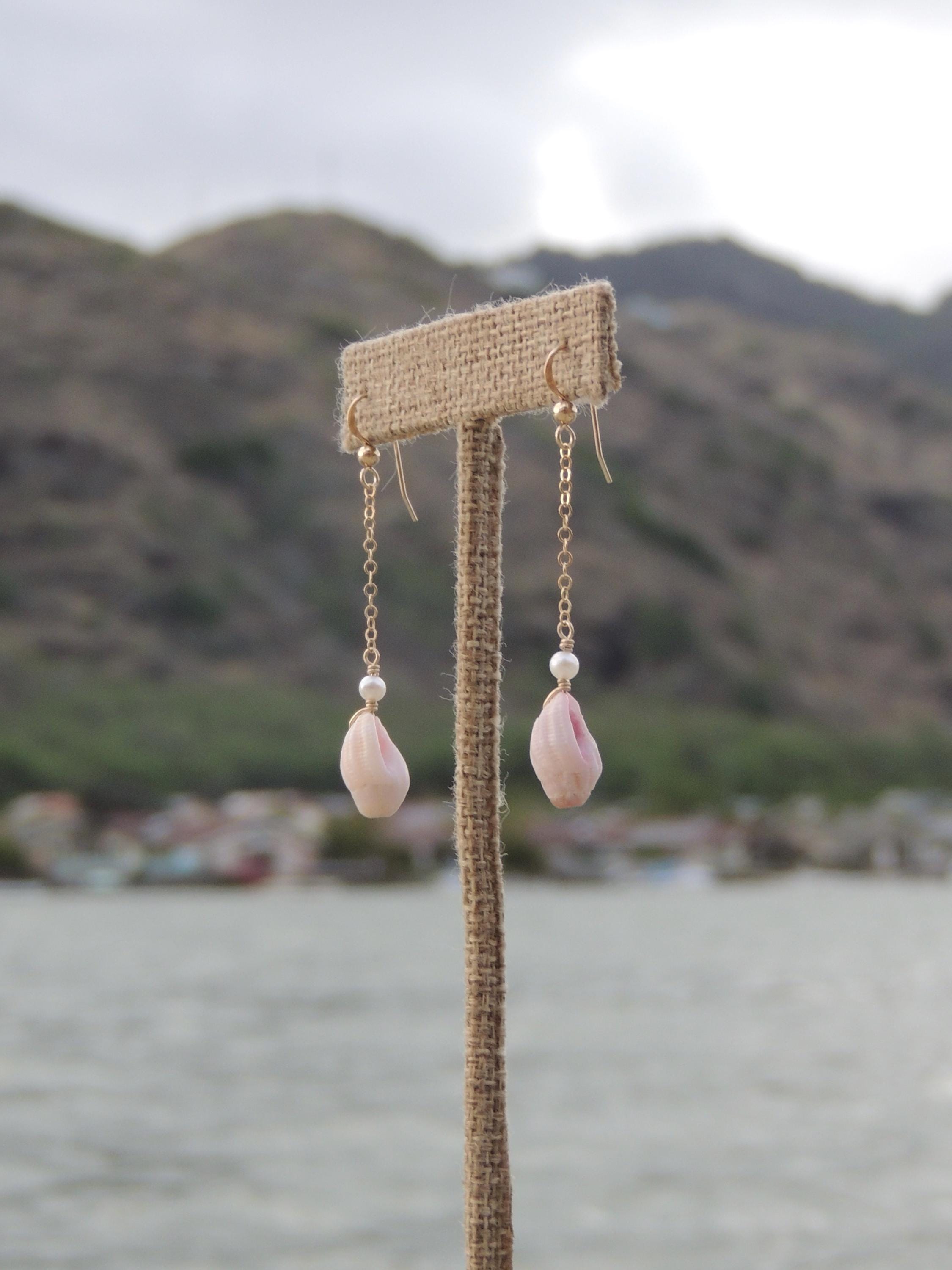 Pink Shell Chain Earrings