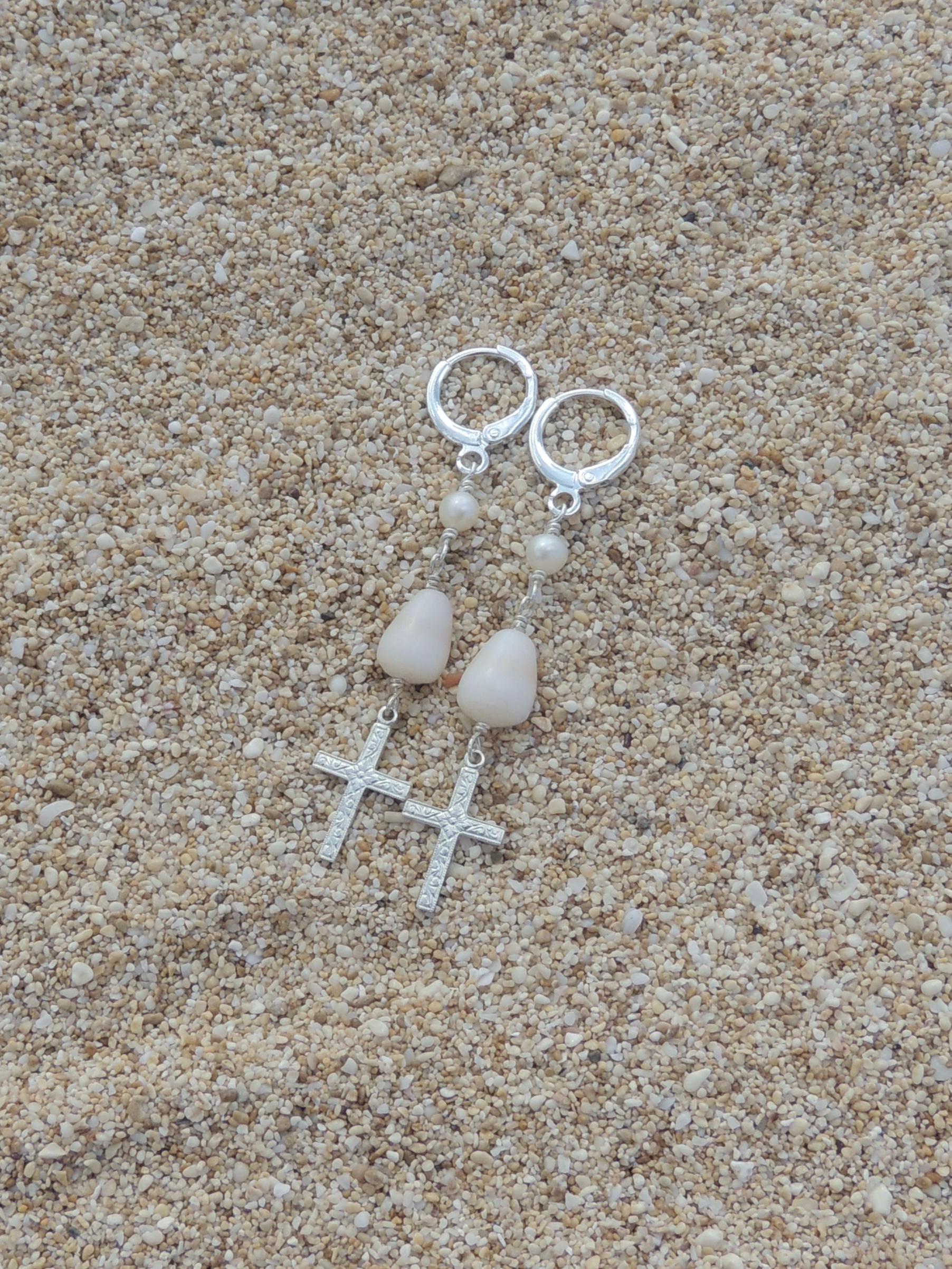 Cone Shell / Cross Charm Huggies