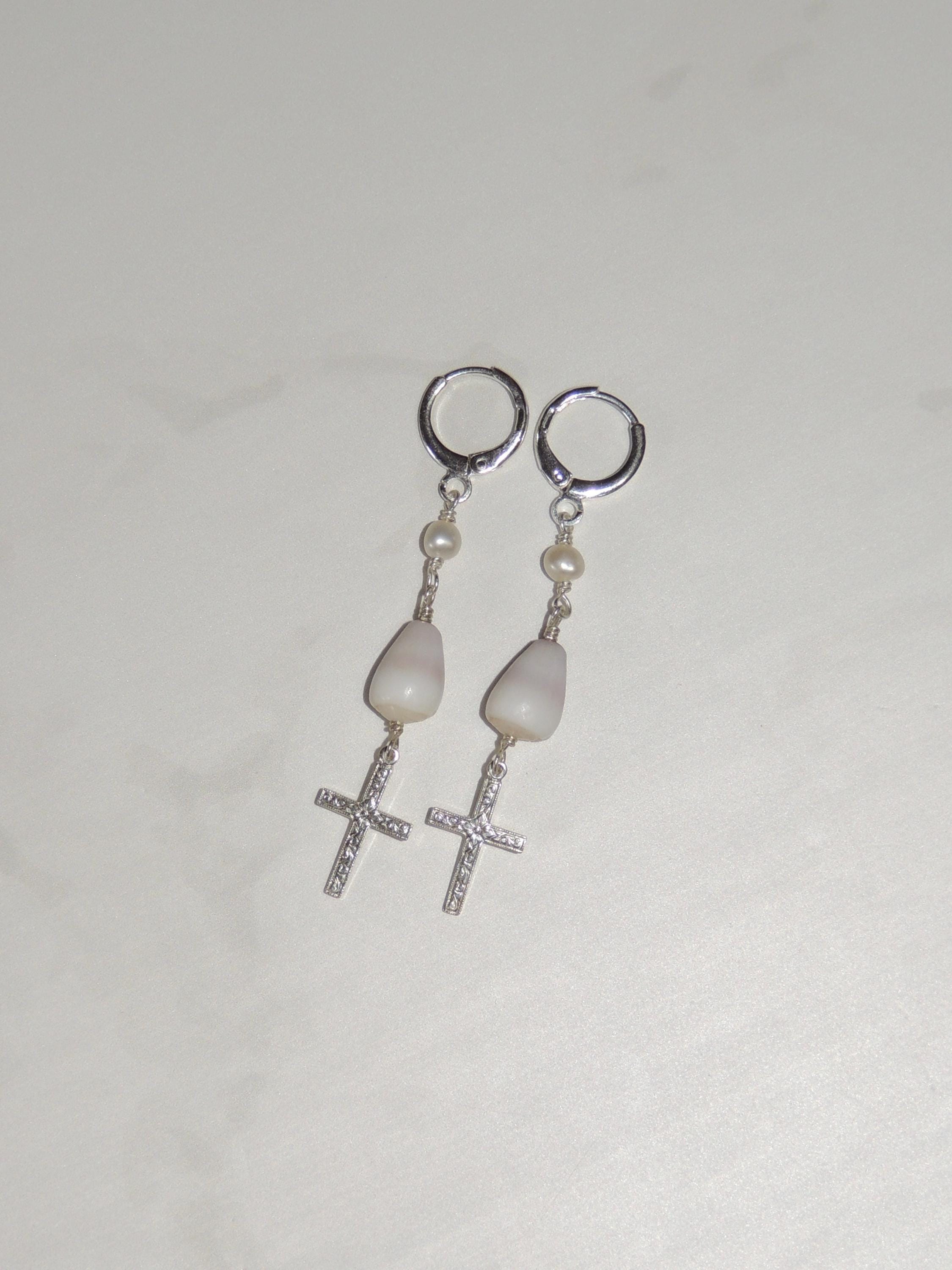Cone Shell / Cross Charm Huggies
